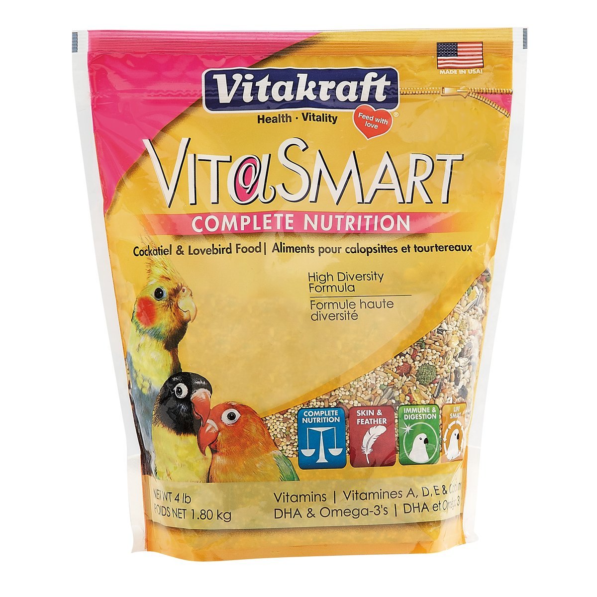 Vitakraft Vita Smart Gourmet Cockatiel And Lovebird Food - Vitamin-Fortified - Daily Pet Bird Food 4 Pound (Pack Of 1)