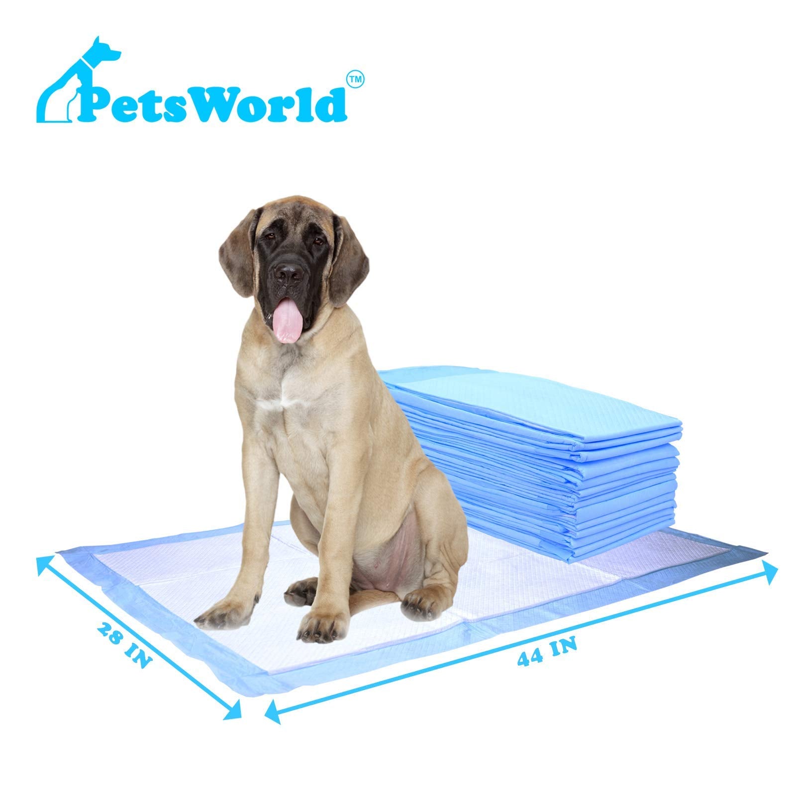 Petsworld Mastiff'S Massive Dog Training/Potty Pads, 28X44 Inch, 100 Ct, Xxxl Gigantic, Tear Resistant, Super Absorbent & Leak-Proof