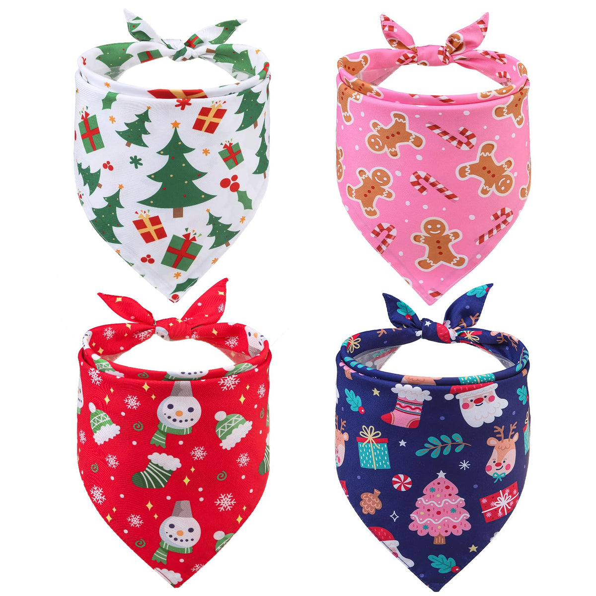Pupteck Christmas Dog Bandanas 4Pcs Outfit - Soft Pet Triangle Bibs Scarf, Pet Accessories For Small Medium Large Dog Cat Boy Gi