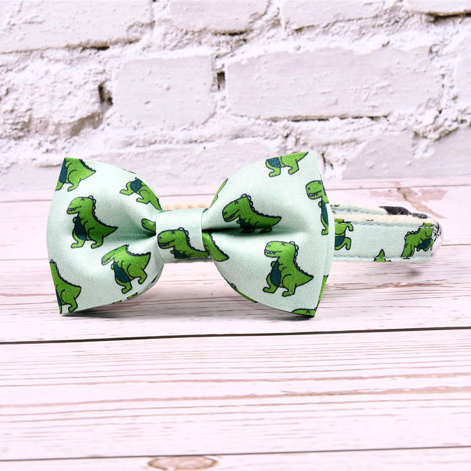 Dinosaur Cat Breakaway Collar Bow Tie With Bell, Safety Buckle Collar Bowtie For Cats