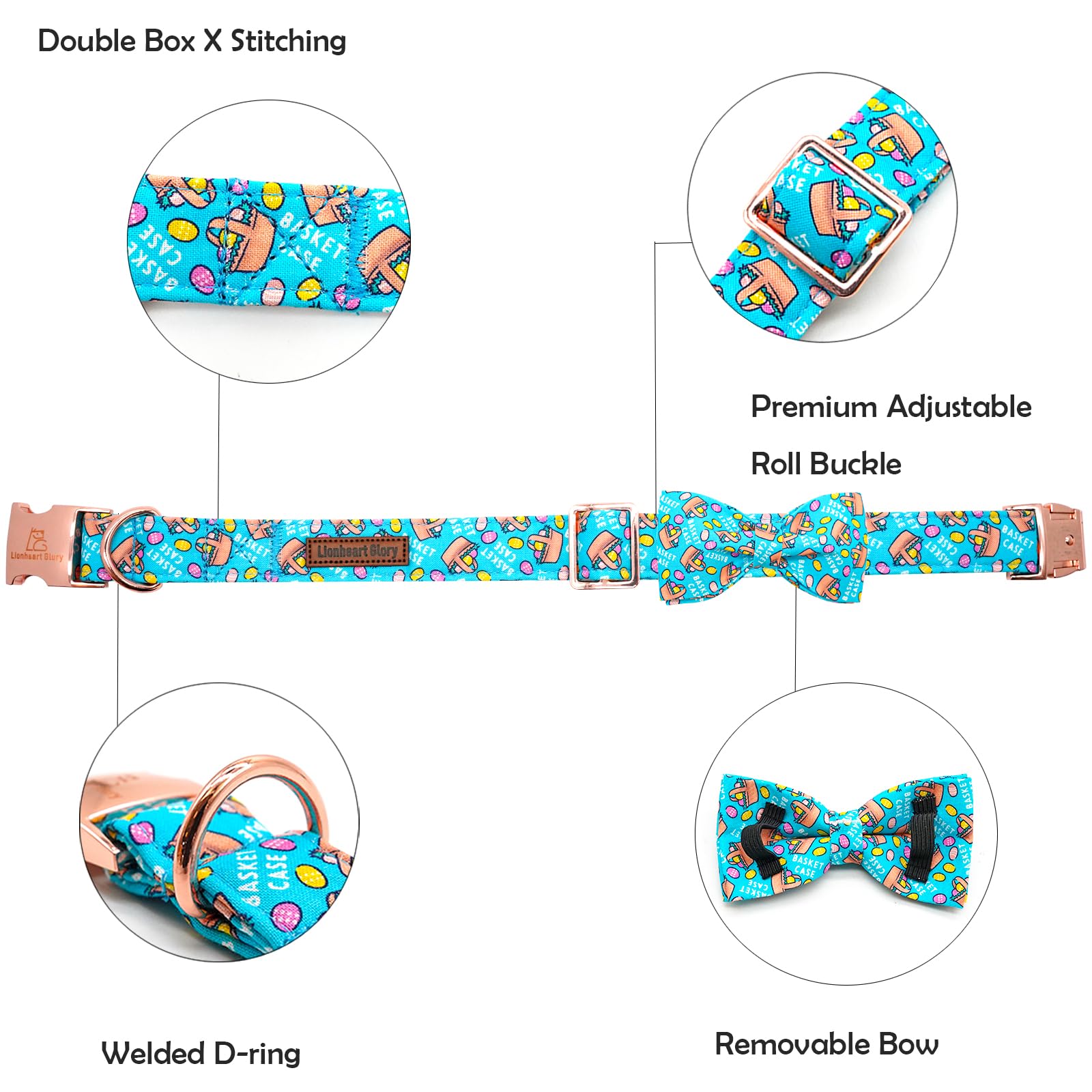 Lionheart Glory Dog Bow Collar Easter Day Dog Collar For Medium Dogs,Easter Egg Dog Collars With Bowtie Colorful Dog Collar Spri