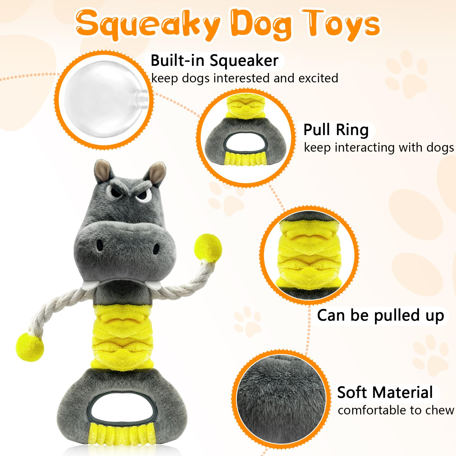 Fuufome Large Squeaky Plush Dog Toys for Small, Medium, and Large Dogs Daily Companionship, Training, Tug of War Puppy Toys to K