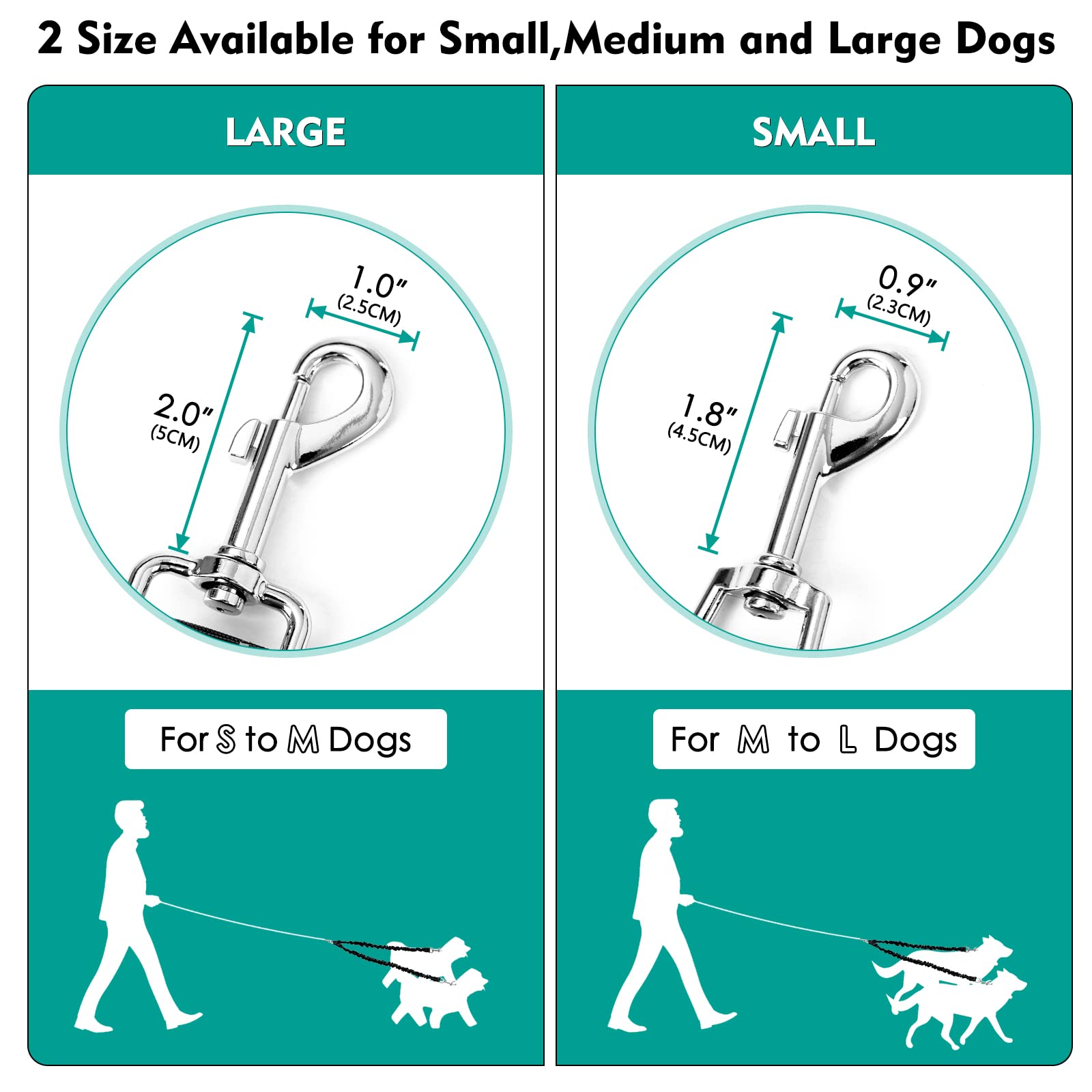 2 Dog Leash, 360° Swivel No Tangle Double Dog Walking & Training Leash, Comfortable Shock Absorbing Reflective Bungee Lead Walk 2 Dogs With Ease