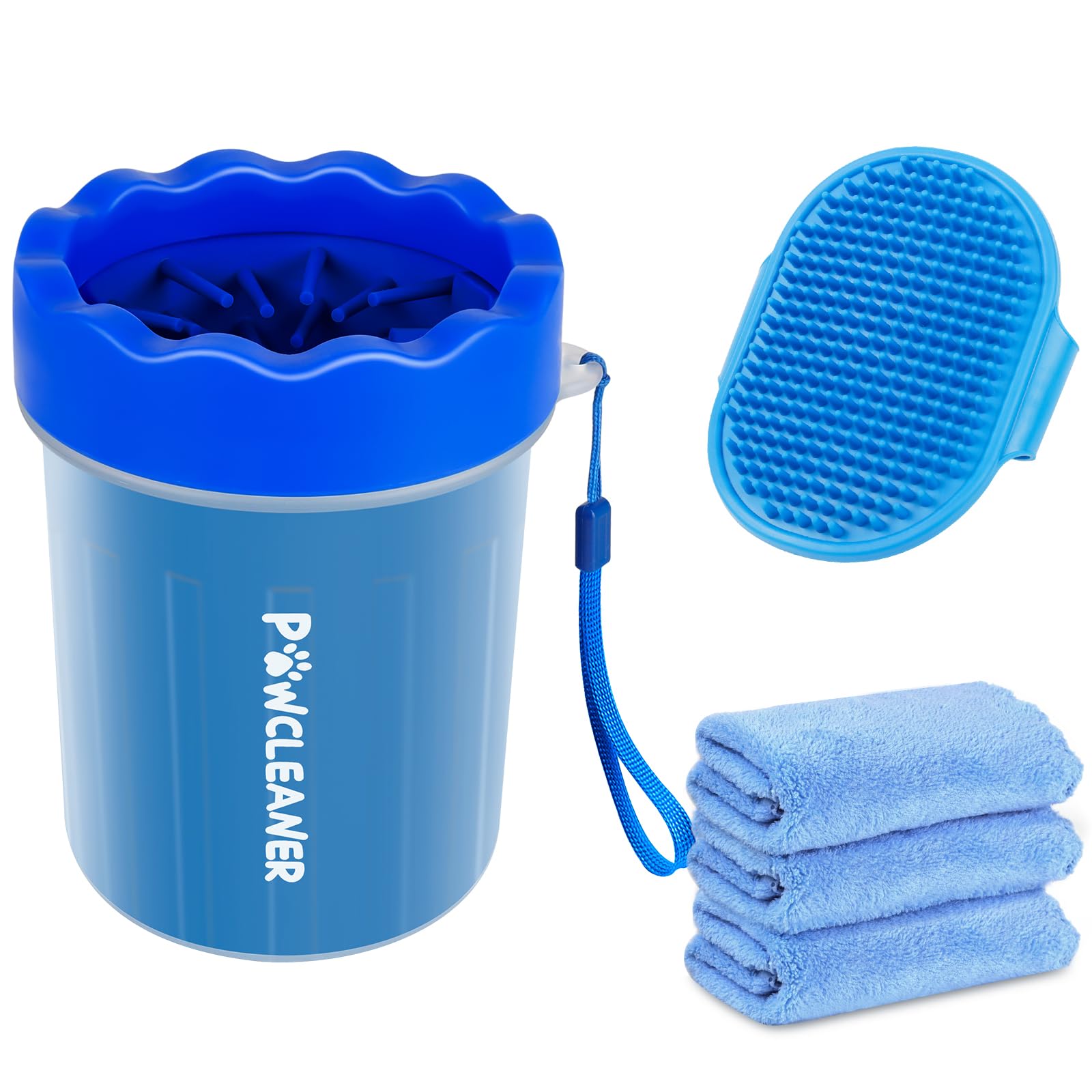 Dog Paw Cleaner For Dogs, (With 3Pcs Absorbent Towels & Adjustable Bath Brush) Dog Paw Washer, Pet Foot Cleaner (Deep Blue, Smal