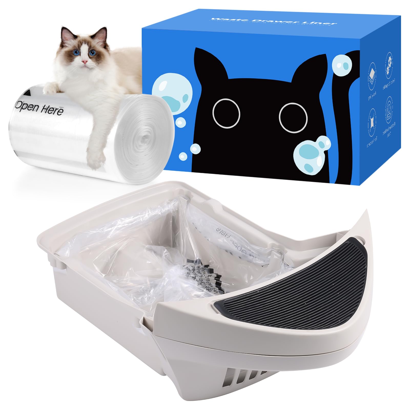 120 Pack Litter Box Robot 3 4 Waste Bags, Self Cleaning Cat Litter Box Robot Waste Liner Bags Replacement, Heavy Duty 9-11 Gallo