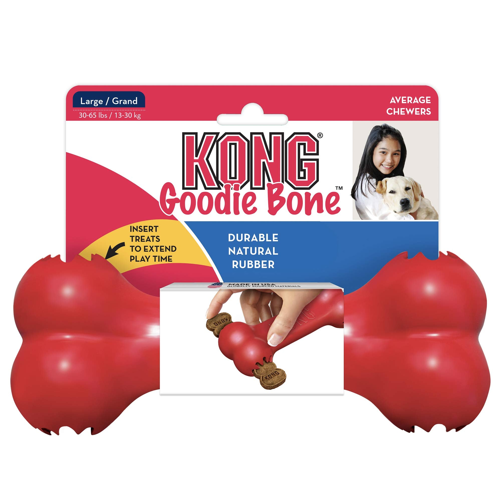 Kong Goodie Bone - Classic Durable Natural Rubber Dog Bone, Supports Mental Engagement - Treat Dispensing - Red - For Large Dogs
