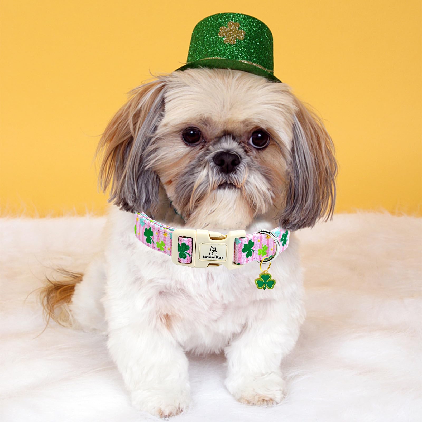 Lionheart Glory St. Patrick Dog Collar-Lucky Clover Shamrock Pink Collars For Small Dogs Spring Female Trefoil Dog Collar Adjust