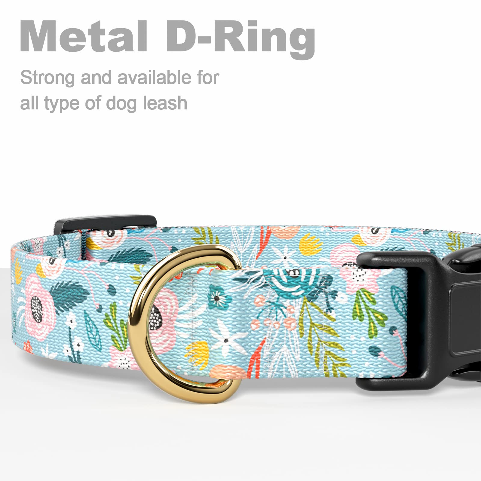Rnivvi Dog Collar For Medium Dogs, Cute Floral Heavy Duty Adjustable Puppy Collar With Quick Release Buckle For Boy Girl & Femal