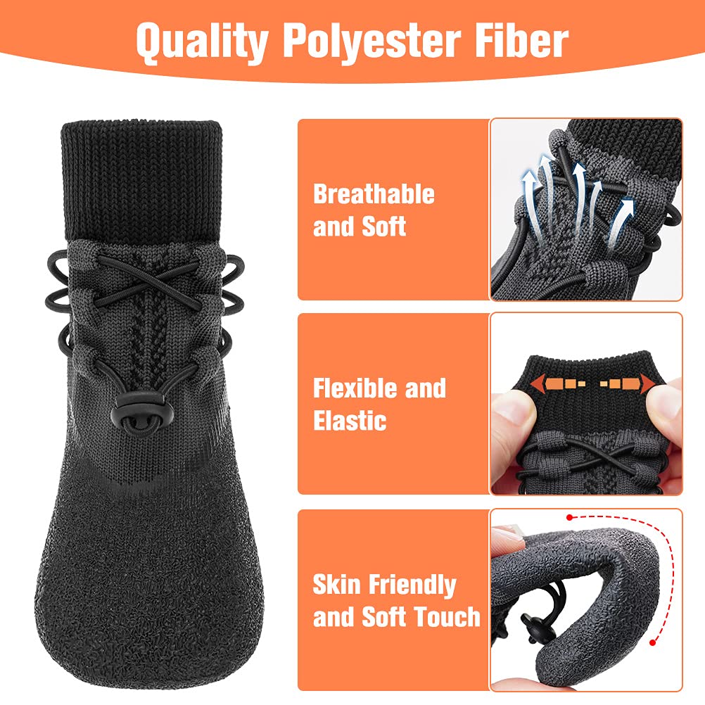 Kooltail Anti-Slip Dog Boots 4 Packs - Adjustable Dog Socks With Shoelace, Waterproof Dog Sock Shoe For All Seasons, Super Durab
