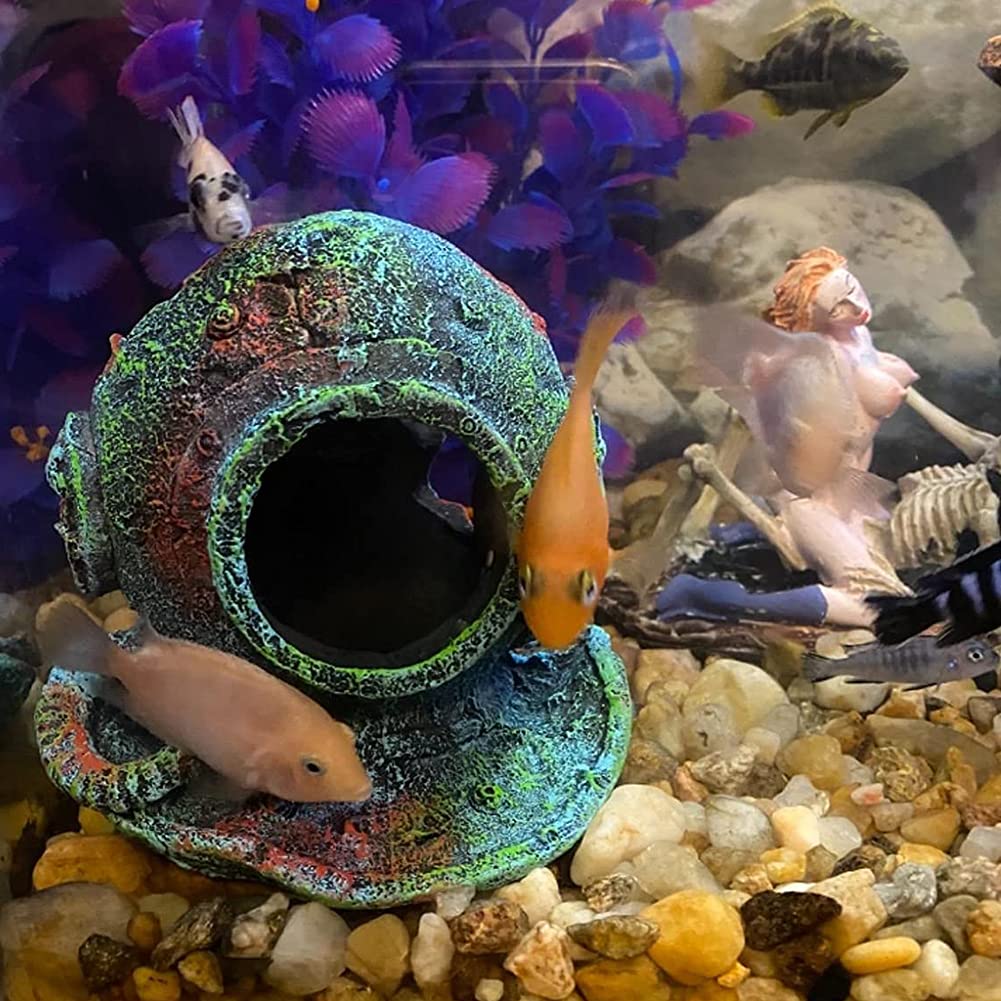 Slocme Aquarium Sunken Submarine Helmet Decorations - Realistic Vintage Noah'S Ark Shipwreck Fish Tank Decorations,Durable Resin Fish Tank Ship Accessories Decorations