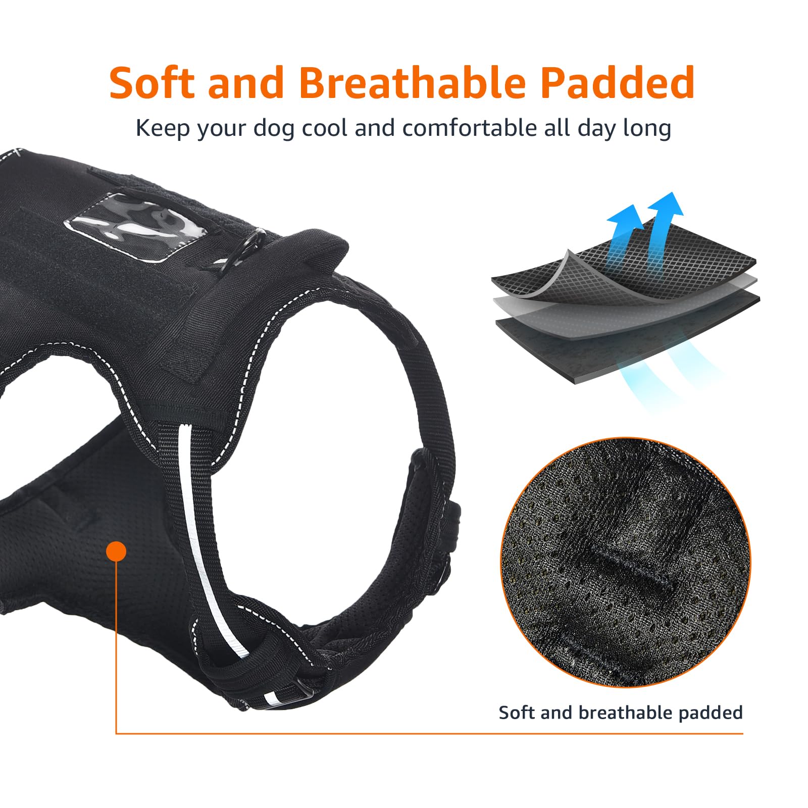 Amazon Basics No Pull Dog Harness, Adjustable Front Clip, Tactical Vest, X-Large, Black