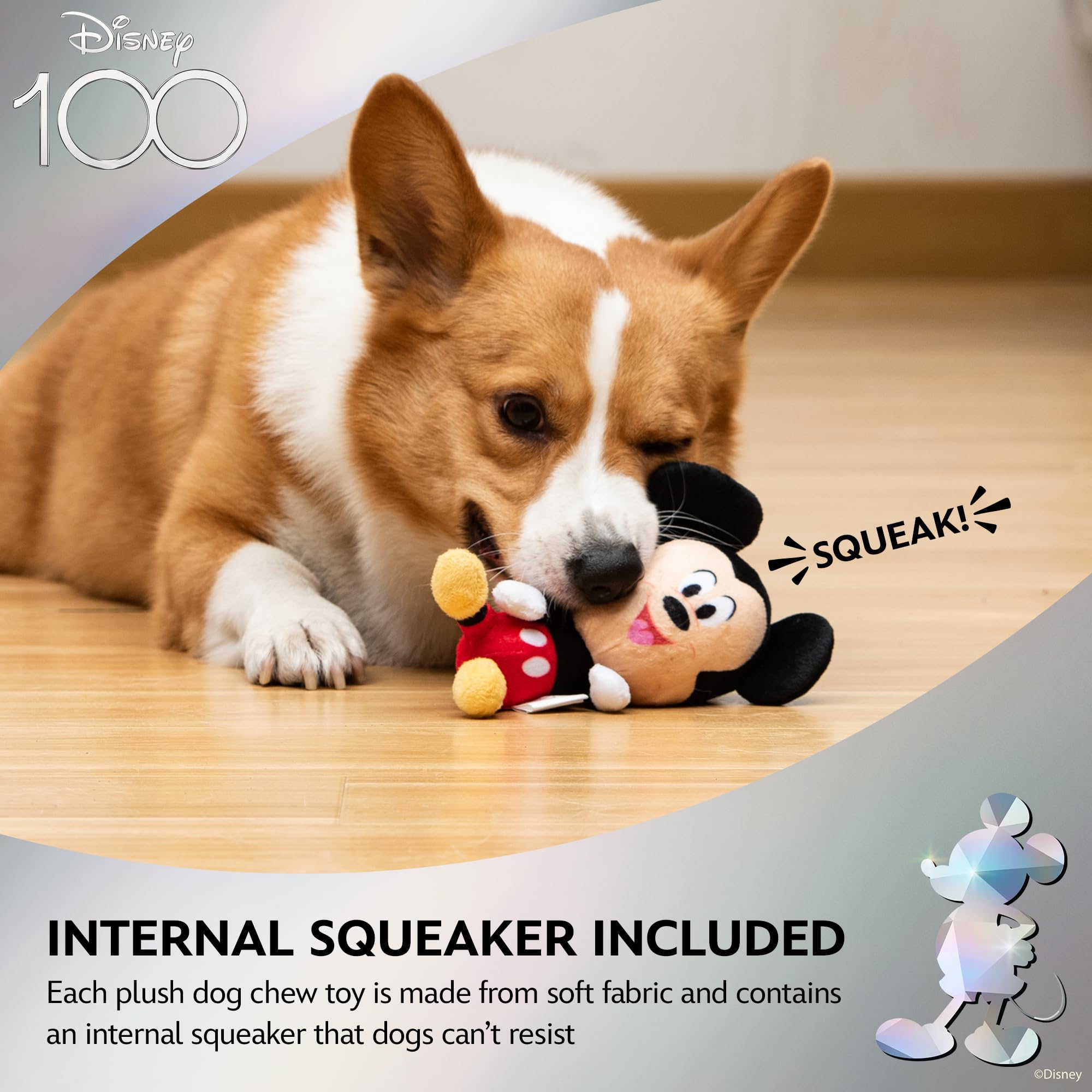 Disney For Pets Mickey Mouse Plush Squeaky Dog Toy 6In | Disney Dog Toys | Plush Squeaker Toy For Dogs Inspired By Mickey Mouse,