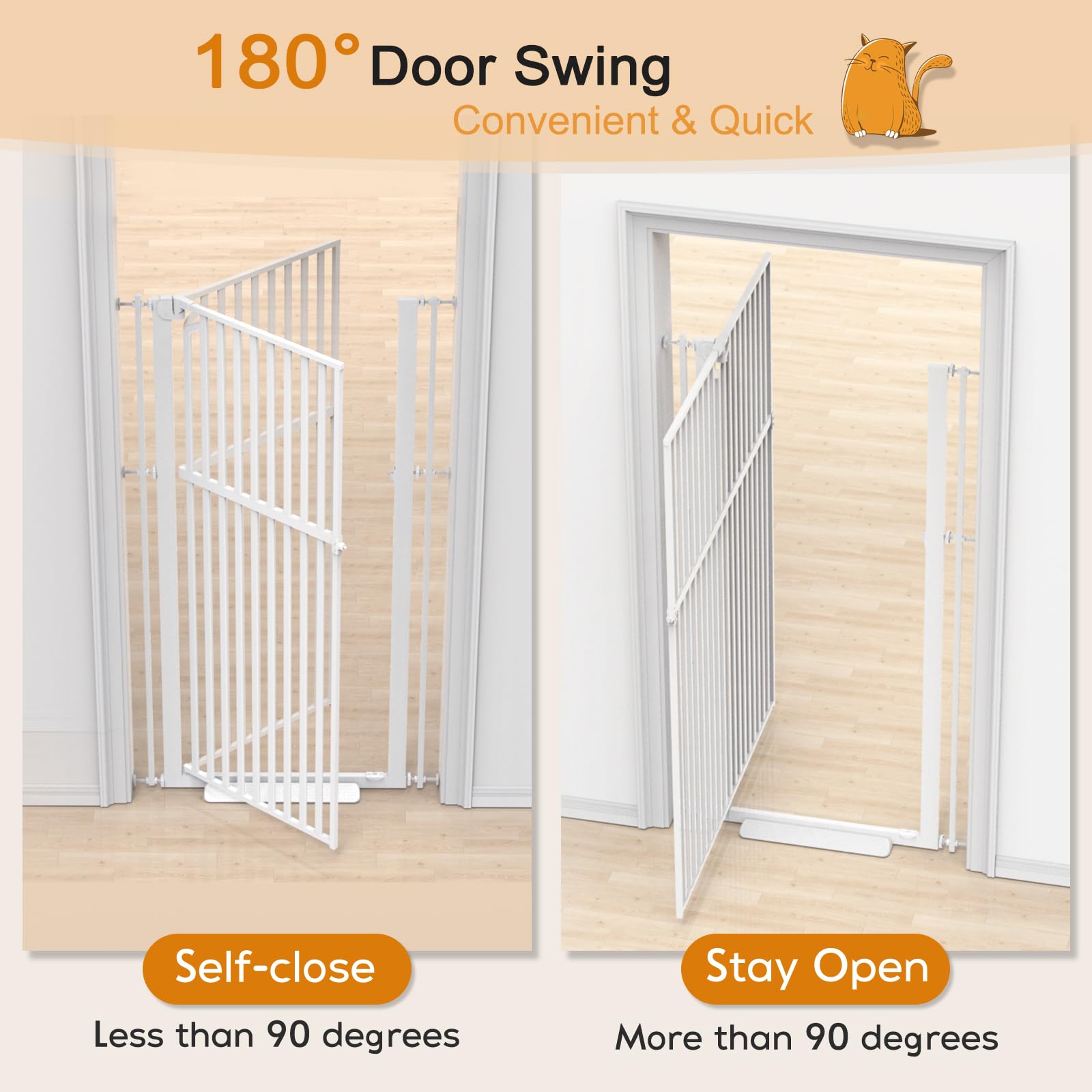 Senneny 63 Extra Tall Cat Gate Auto Close & One-Hand Open, Includes Extension Kit, No Drilling Pressure Mounted & Wall Mounted K