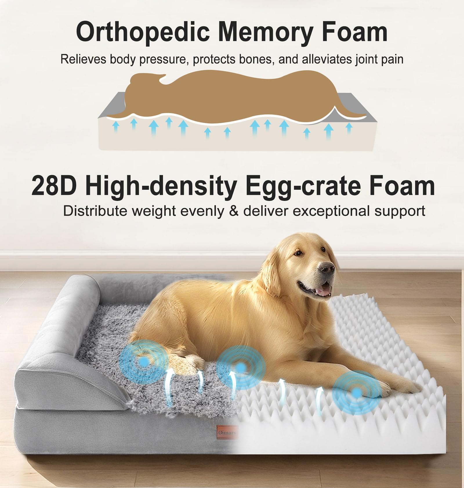 Gimars 3.7In Thickened Orthopedic Dog Bed For Large Dogs, Supportive Washable Xl Dog Sofa Bed With Bolster & 28D Egg-Crate Mattr