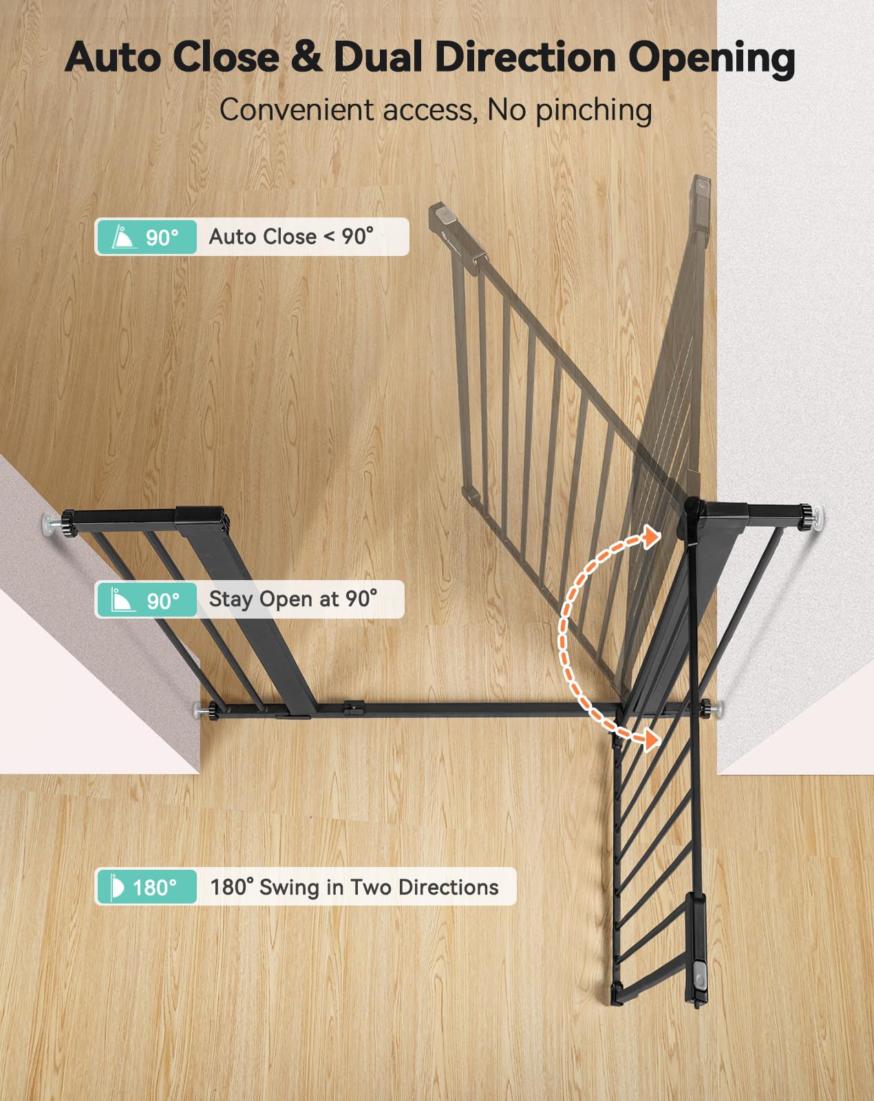 Comomy 36' Extra Tall Baby Gate For Stairs Doorways, Fits Openings 29.5' To 43.3' Wide, Auto Close Sturdy Safety Dog Gate For House, Pressure Mounted Easy Walk Through Pet Gate With Door, Black