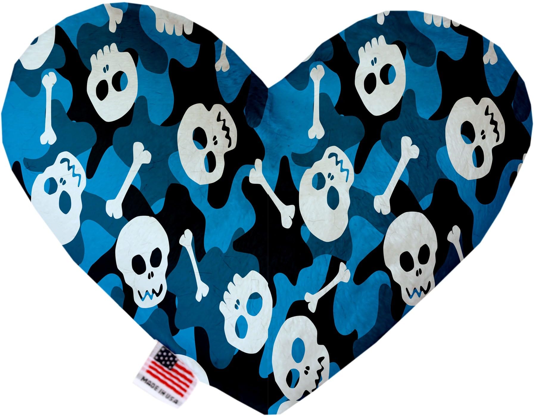 Pet and Dog Plush Heart or Bone Toy, &quot;Skulls Group&quot; (Available in different sizes, and 12 different pattern options!) Blue Camo Skulls 6&quot; Plush Heart