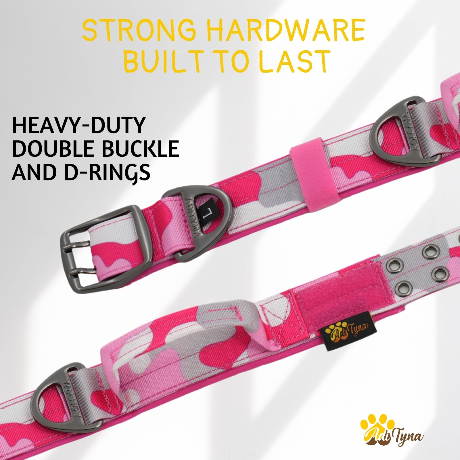 Adityna Heavy Duty Dog Collar For Extra-Large Dogs - Camo Pink Collar With Handle For Training, And Walking - Wide, Tactical, So