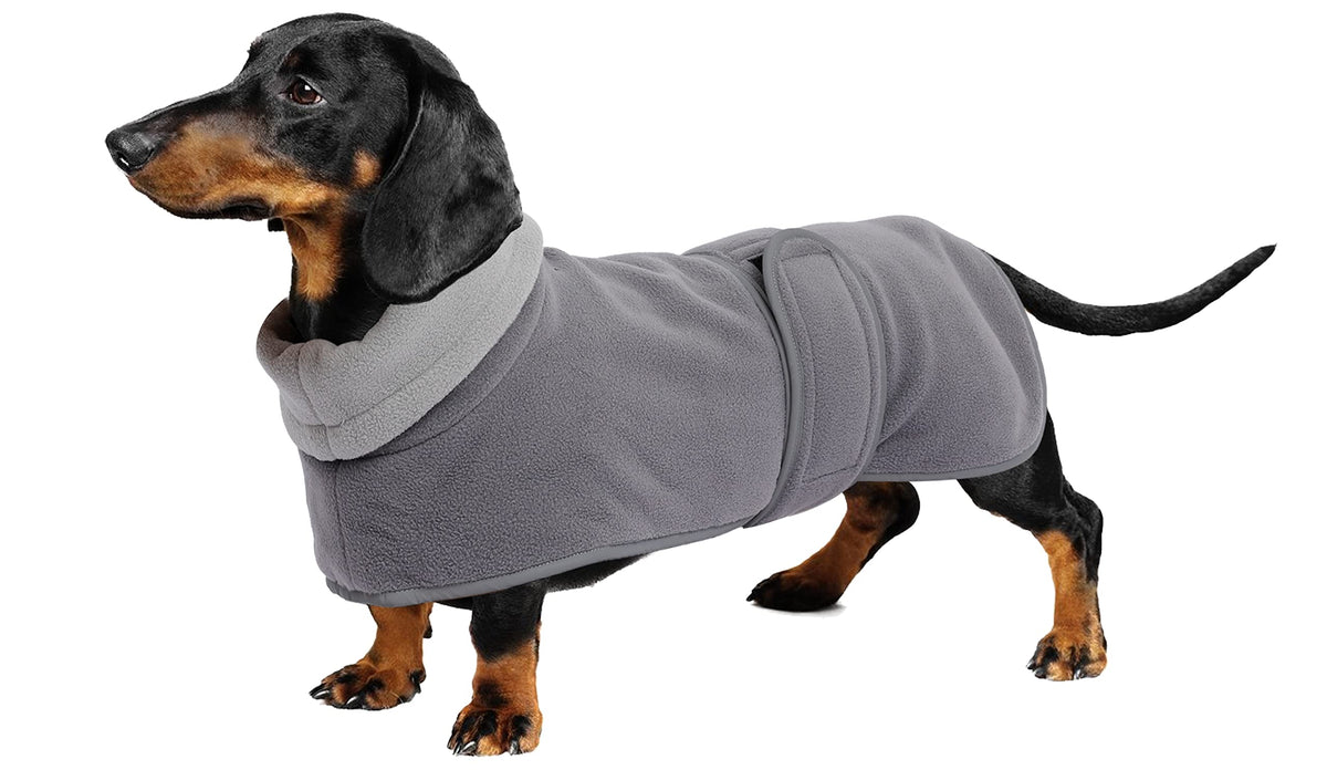 Geyecete Dog Jacket, Dog Coat Perfect For Dachshunds, Dog Winter Coat With Padded Fleece Lining And High Collar, Dog Snowsuit With Adjustable Bands Sizes -Gray-S