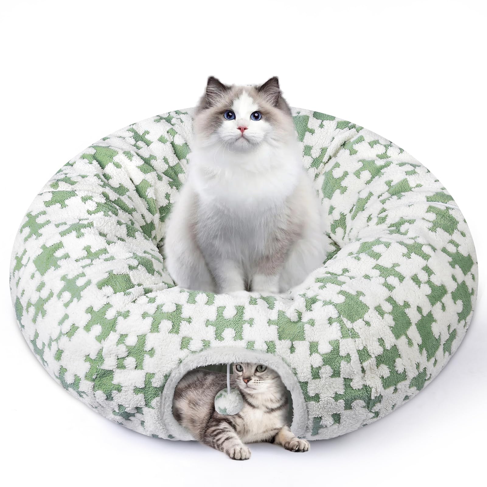 Cat Tunnel Bed Cat Cave For Cats Indoor, Maansfy Large Peekaboo Cat Cave Donut Tunnel Interactive Cat Toy Multifunctional Round 