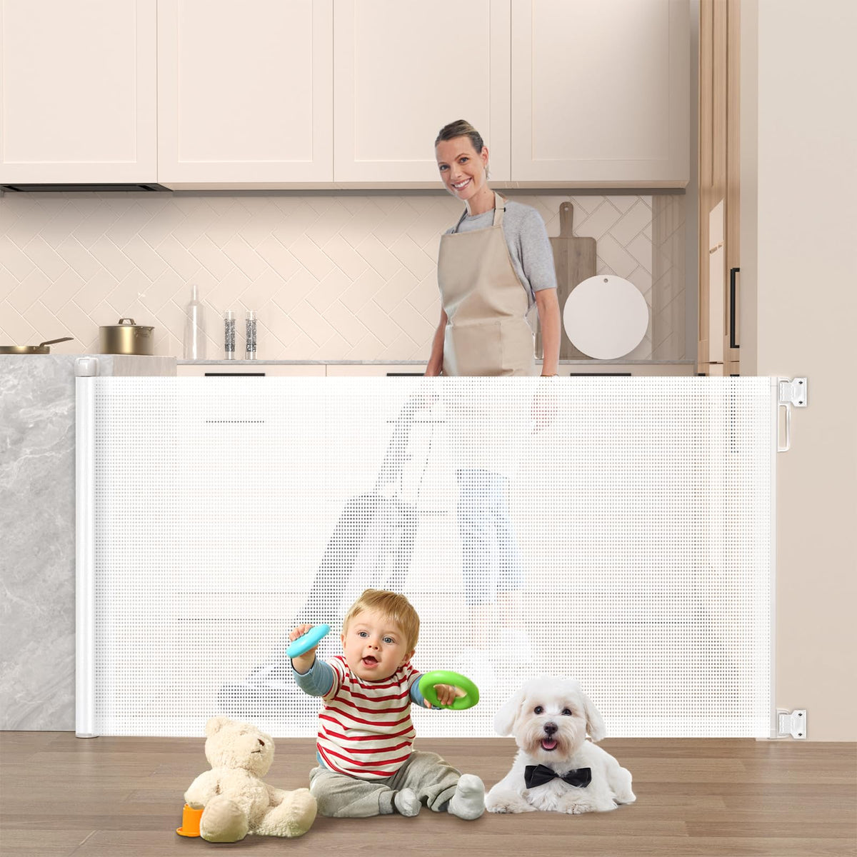 HAMOPY Retractable Baby Gate, 33'' Tall, Extends up to 72'' Baby Gates Extra Wide, Mesh Gates for Kids or Pets with Alarm, Durab