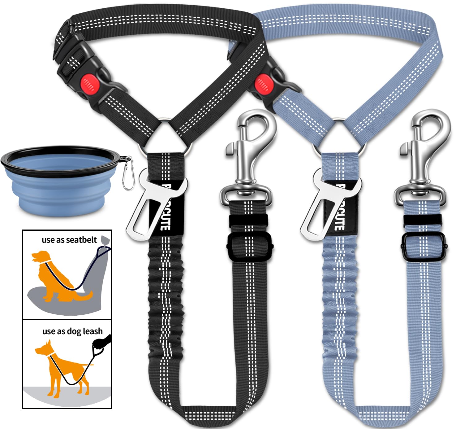 3 Piece Set Dog Seat Belt Retractable Dog Car Seatbelts Adjustable Pet Seat Belt for Vehicle Headrest Restraint Adjustable Heavy