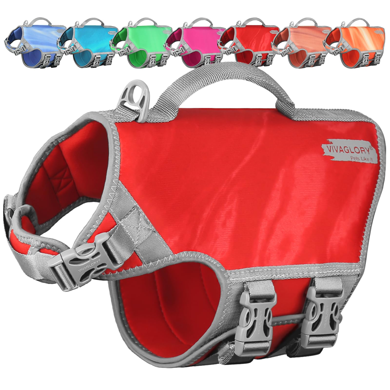 Vivaglory Neoprene Dog Life Jacket Dog Flotation Vest For Boating Hunting & Swimming, Lightweight With Leash Ring, M, Red Pomegr