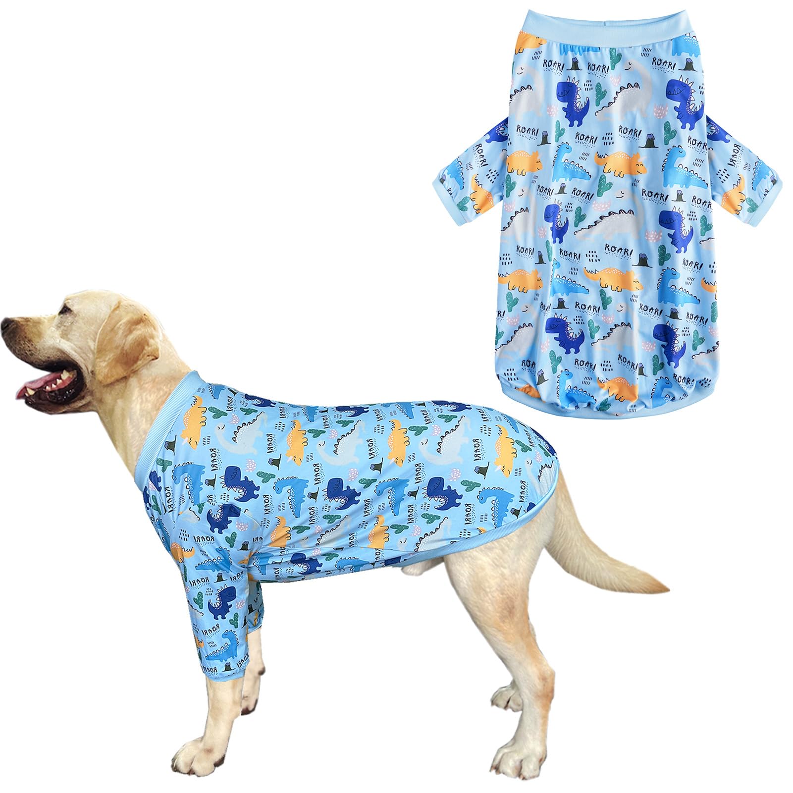 PriPre Dinosaur Dog T Shirts Cute Dinosaur Pattern Printed Apparel Shirt for Large Dogs Softable Stretchy Pet Clothes (2XL, Blue