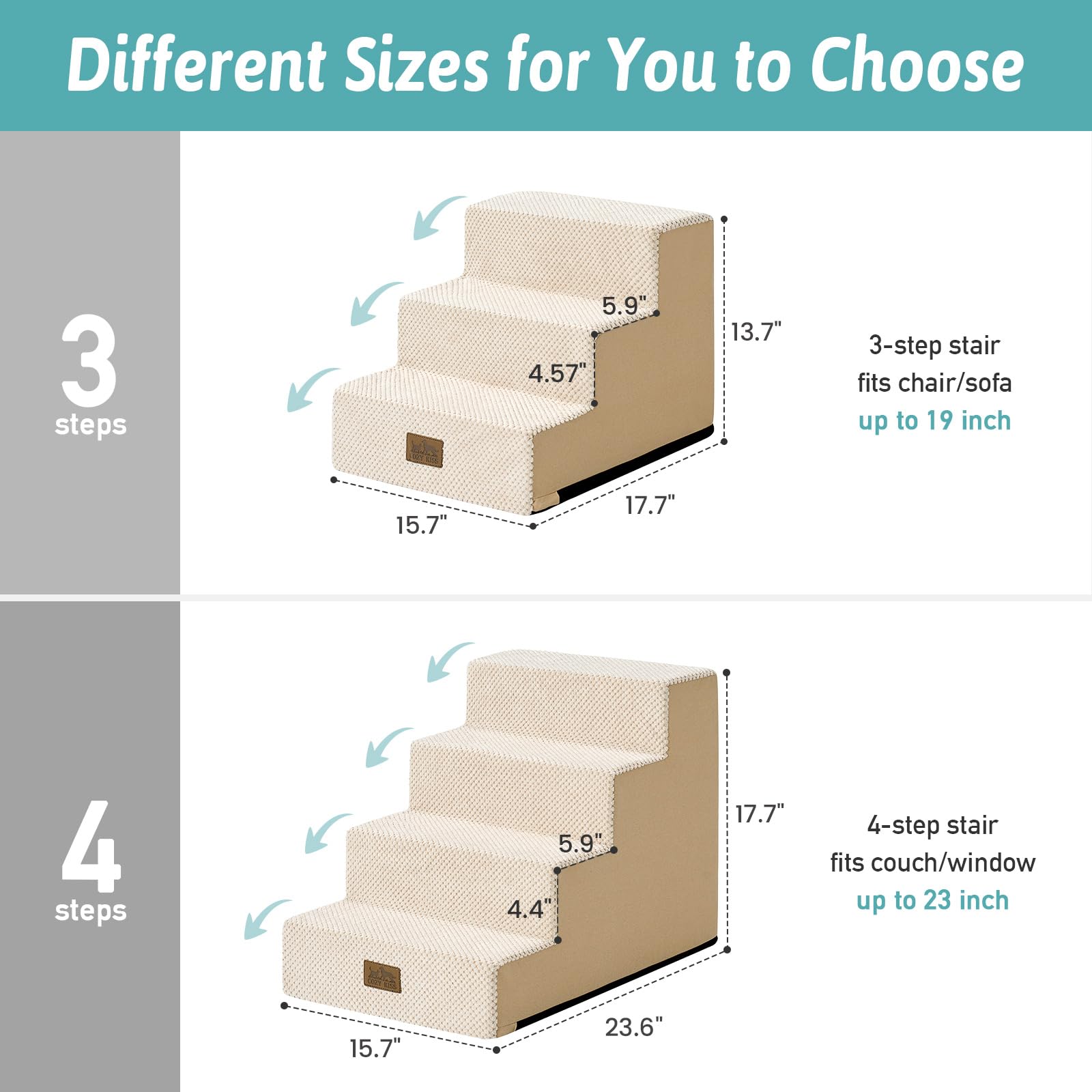 COZY KISS Dog Stairs for Small Dogs, 4 Tier Pet Stairs for Couch and Beds, 17.7 H Non-Slip Dog Steps for Old Cats, Puppy, Small
