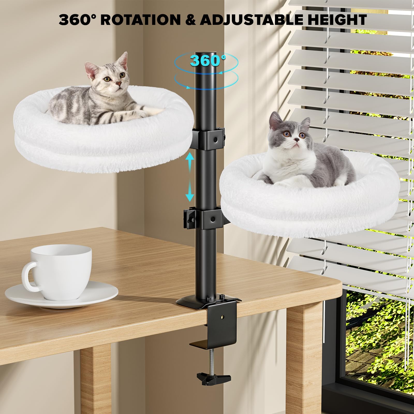 Cuipingoo Cat Desk Bed, Supports Up To 50 Lbs, Comfortable Soft Perch, Nest Bed Attachment Round Cat Hammock For Desk 360 Rotati