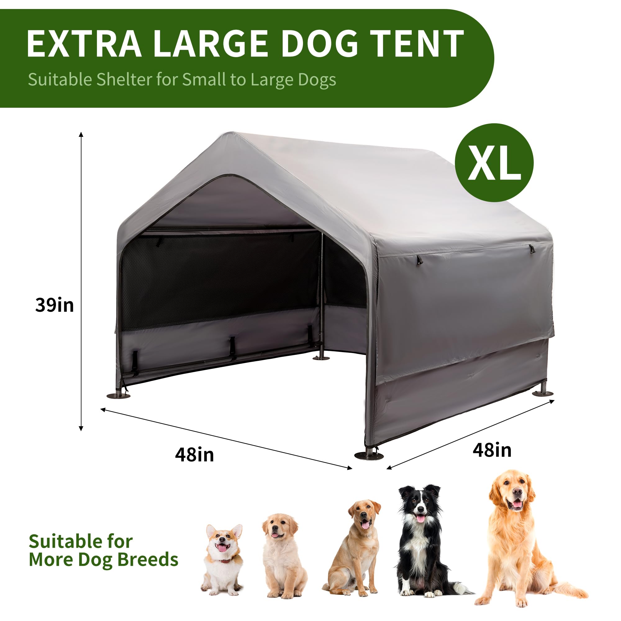Summertrail Extra Large Dog House Outside, Dog Tent Outdoor, Big Dog Shade Shelter Doghouse Canopy With Three-Sided Breathable M