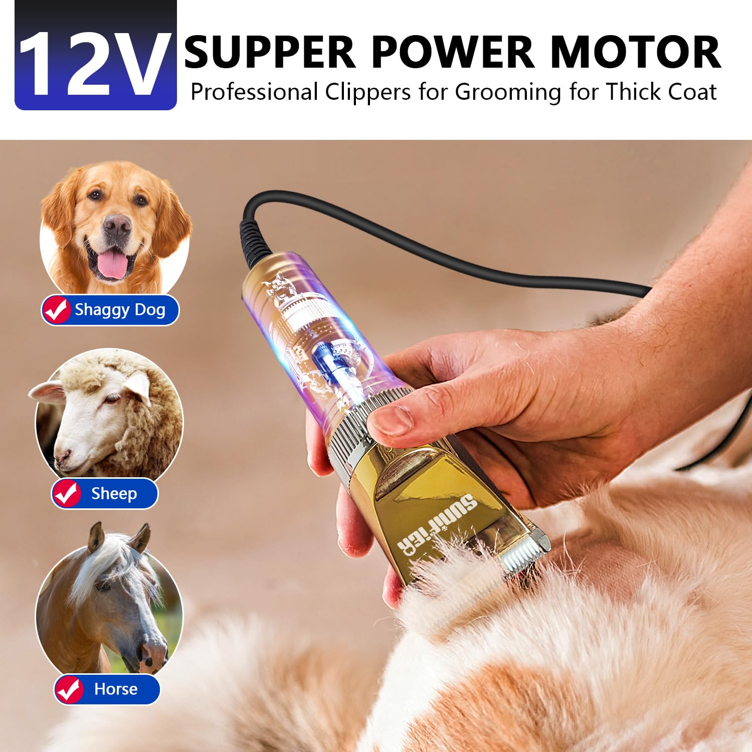 Sunifier Professional Dog Grooming Clippers For Thick Coat - Dog Hair Trimmer For Grooming- Sheep Shears For Thick Hair - Pet Gr