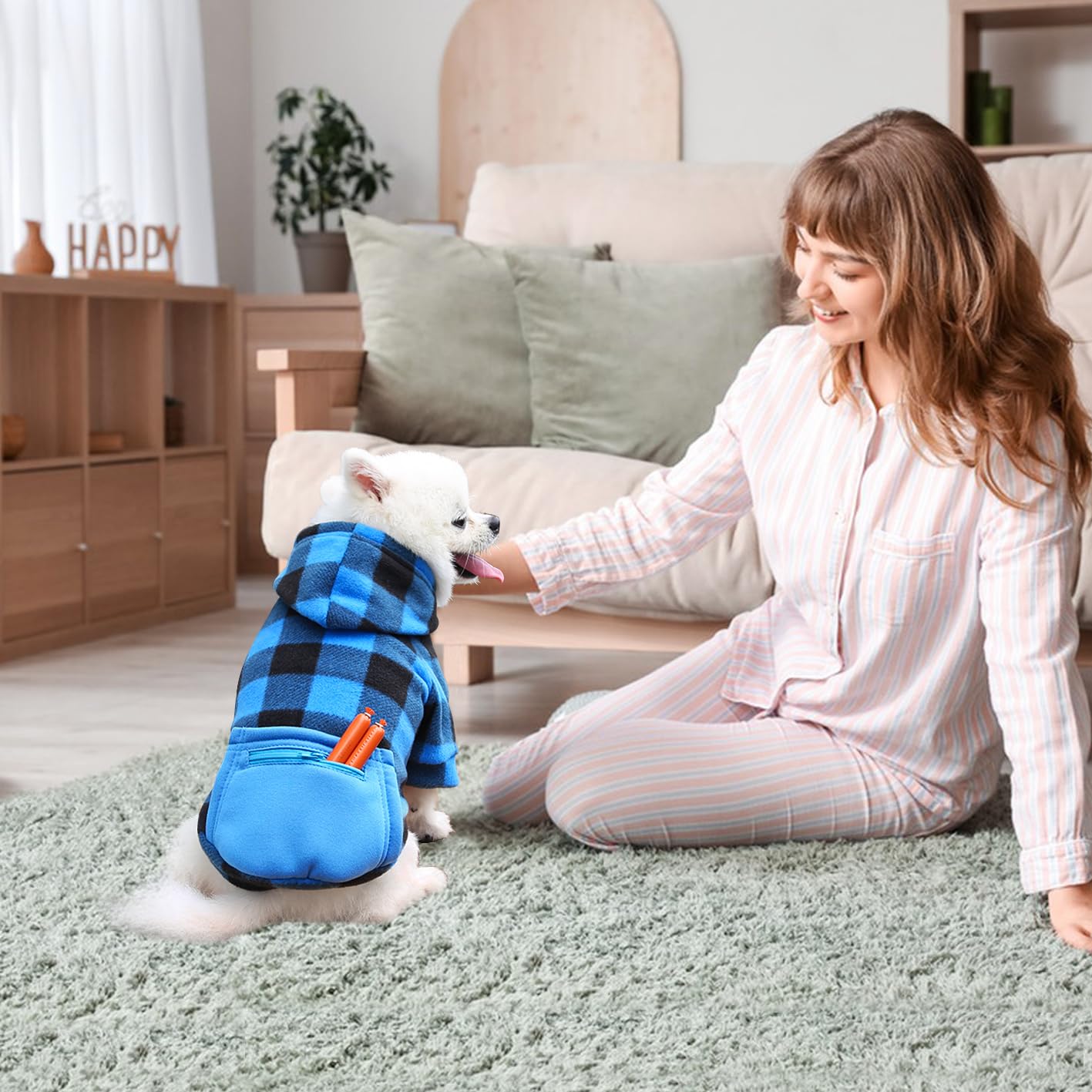 Mrcopetal Plaid Dog Sweatshirt & Puppy Sweater - Soft Brushed Fleece Hoodies With Zipper Pocket - Dog Winter Coat - Cotton Pet H
