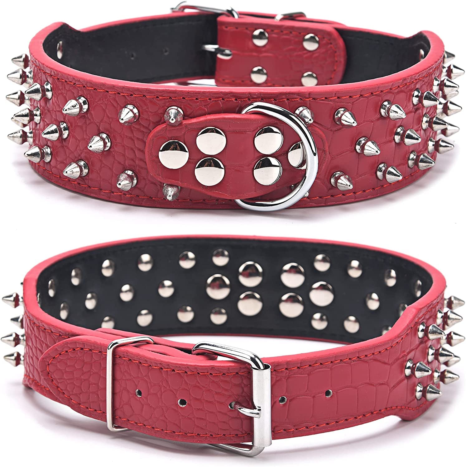 Serijoars Spiked Studded Dog Collar, Pu Leather Dog Collar, Adjustable Pet Collars For Medium Or Large Breed Pet (Xl, Red1)