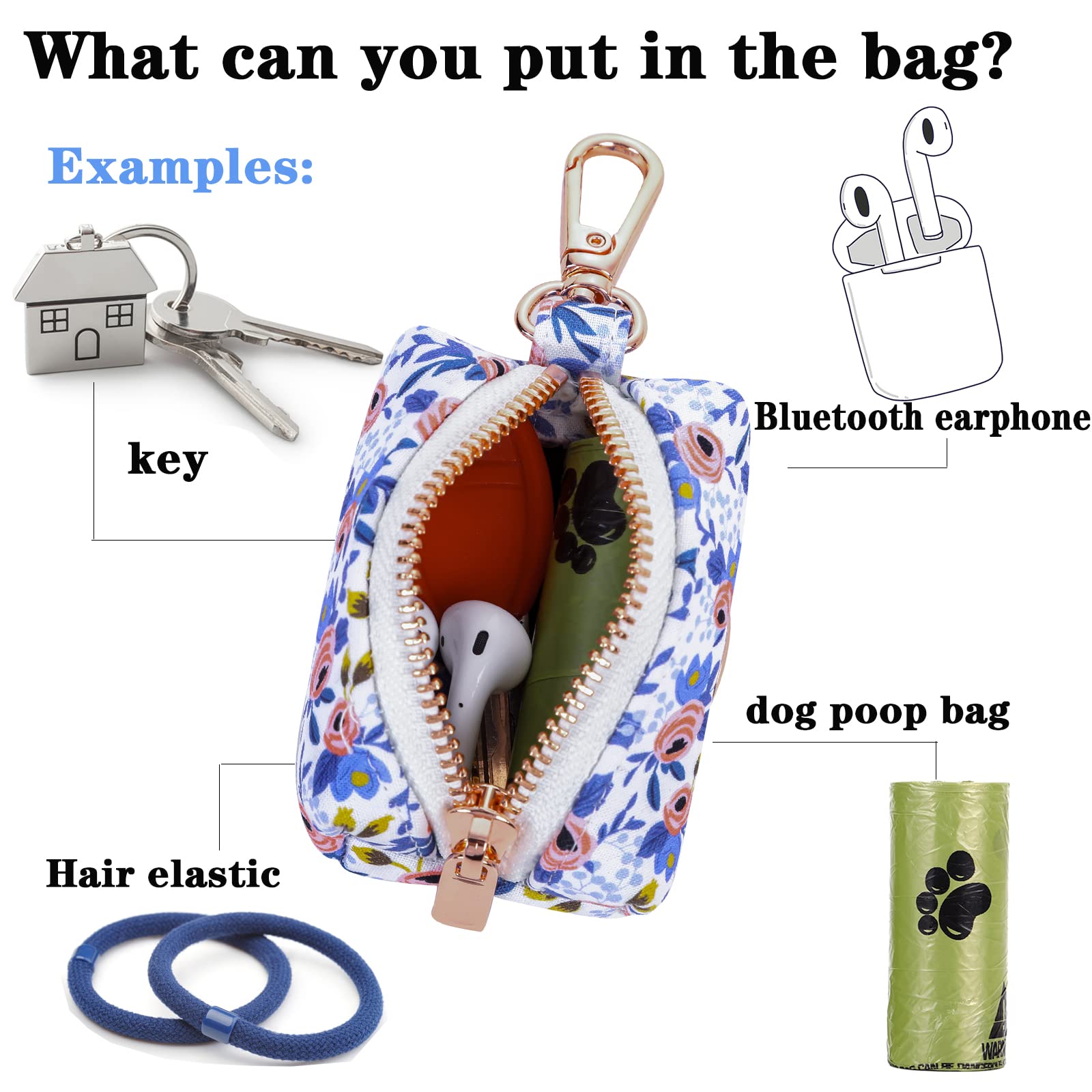 Unique Style Paws Dog Poop Bag Holder Reusable Waste Bag Dispenser For Travel,Park And Outdoor Use Includes 2 Roll Dog Poop Bags-Blueflower