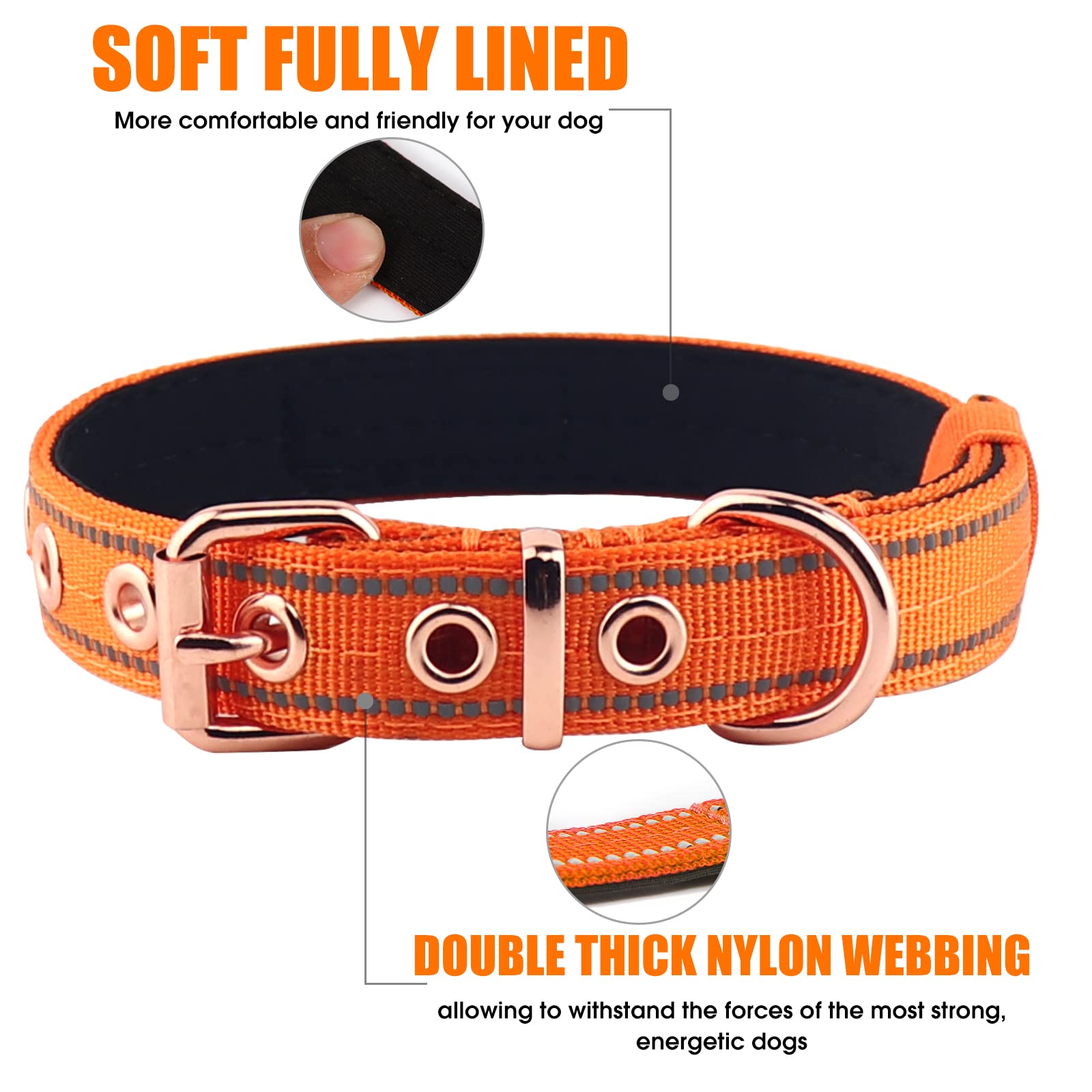 Yunleparks Neoprene Padded Dog Collar,Nylon Dog Collar for Small Medium Large Dogs,Heavy Duty Dog Collar with Metal Buckle,Adjus