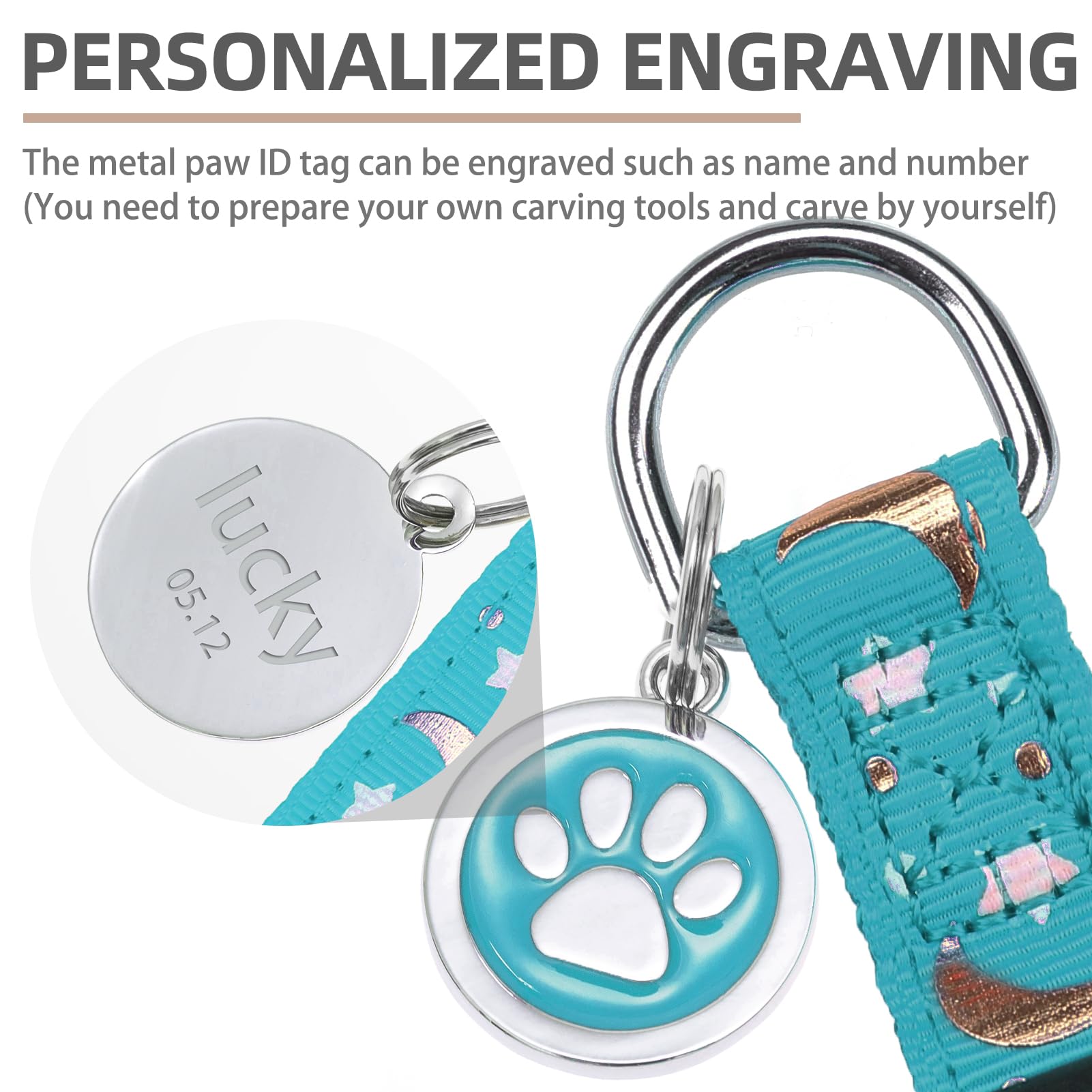 Pupteck No Pull Dog Harness Soft Adjustable Basic Nylon Step In Puppy Vest Outdoor Walking With Id Tag, Moon Star Sky Blue, S