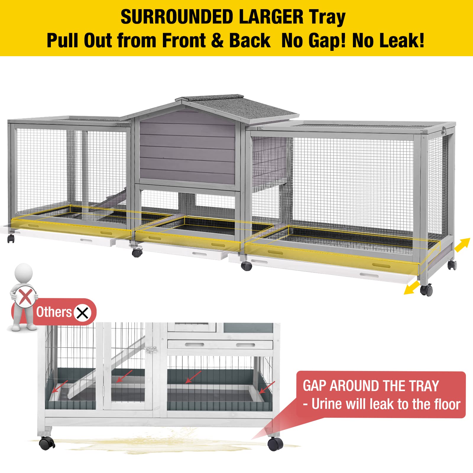 Aivituvin Rabbit Hutch 93.7'' Large Rabbit Cage Indoor Outdoor Guinea Pig Cage Chicken Coop On Wheels Bunny Cage With 4 Deep No