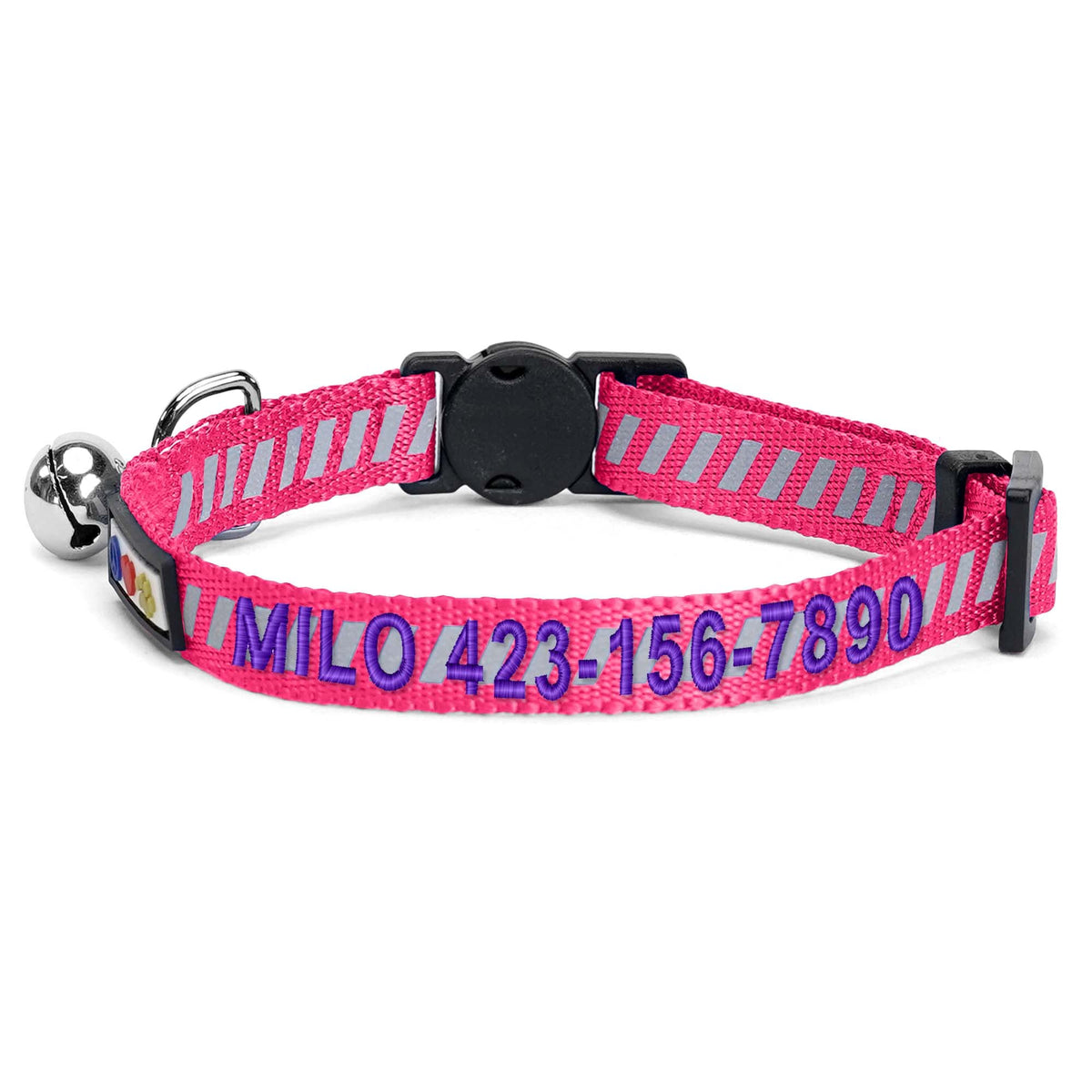 Pawtitas Personalized Cat Collar With Breakaway Safety Release Buckle Adjustable Length | Cat Collar With Custom Embroidered For Your Pet'S Name And Phone Number | Pink Cat Collar With Removable Bell