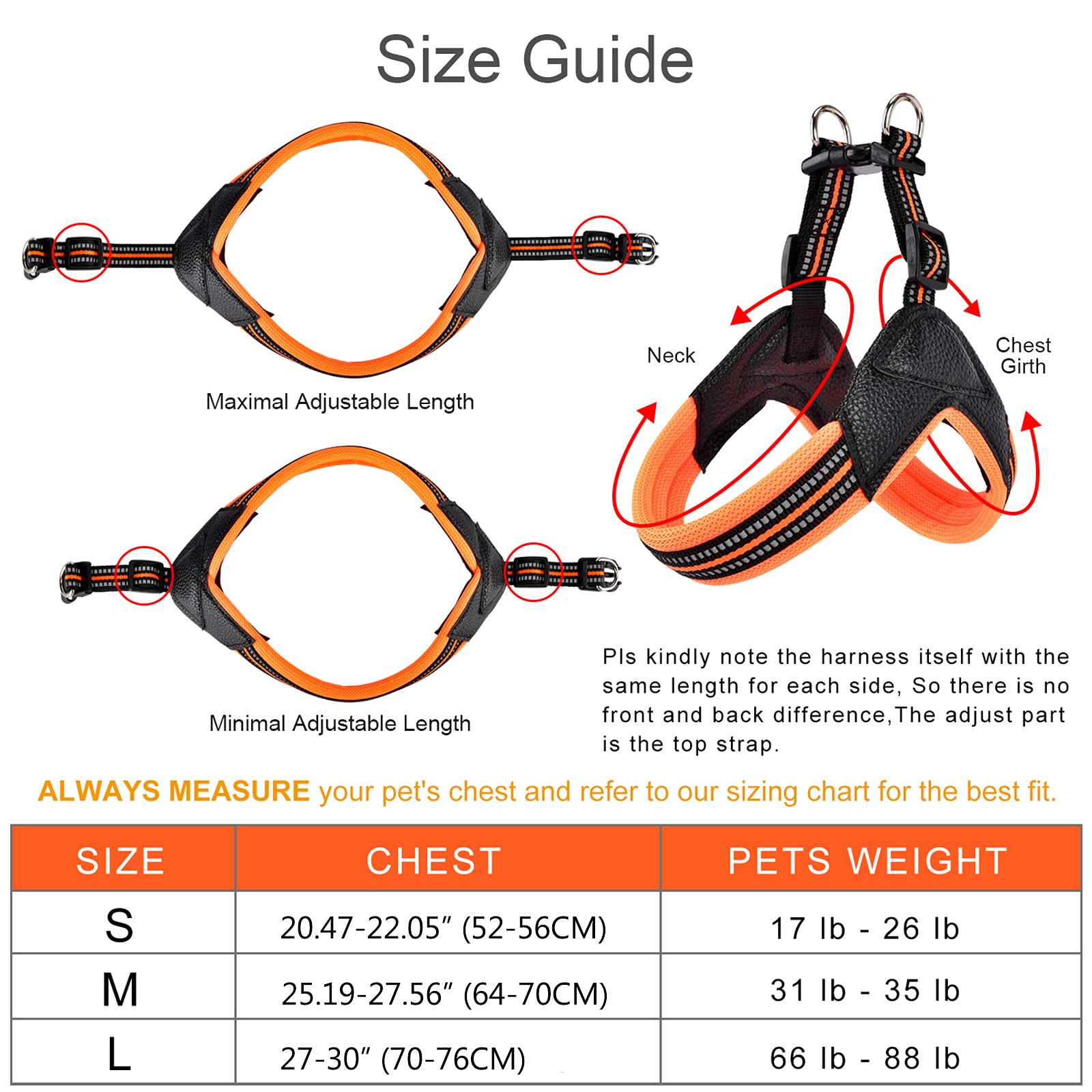 Dog Harness No Pull Ultra Soft Breathable Padded Pet Harness 2 Adjustable Botton, 3M Reflective Pet Harness For Dogs Easy Control For Small Medium Large Dogs (M, Bright Orange)