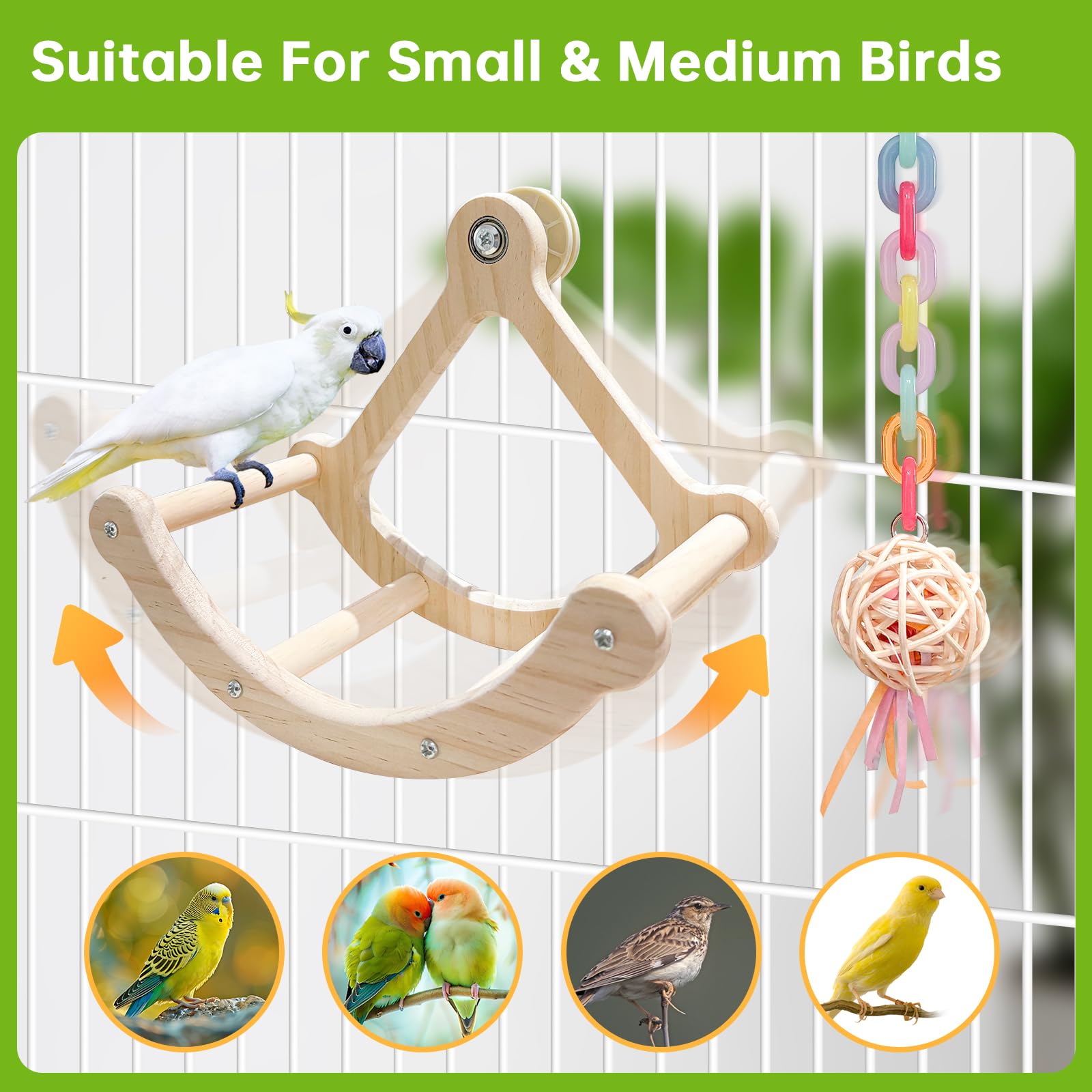 Parakeet Chewing Hanging Toy&Parrot Puzzle Toys-Budgie Playground With Bird Swings For Parakeets & Balancing Bird Toy(Ball)