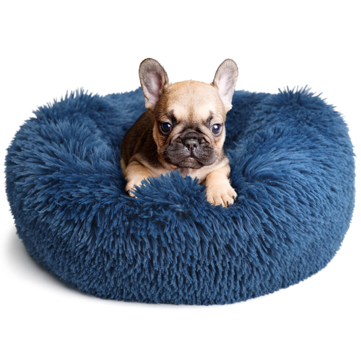 Calming Dog Bed For Small Dogs Washable Donut Cozy Soft Puppy Bed For Extra Small Pet With Anti-Anxiety 19 Inches Fits Up To 15 Lbs,Navy Blue