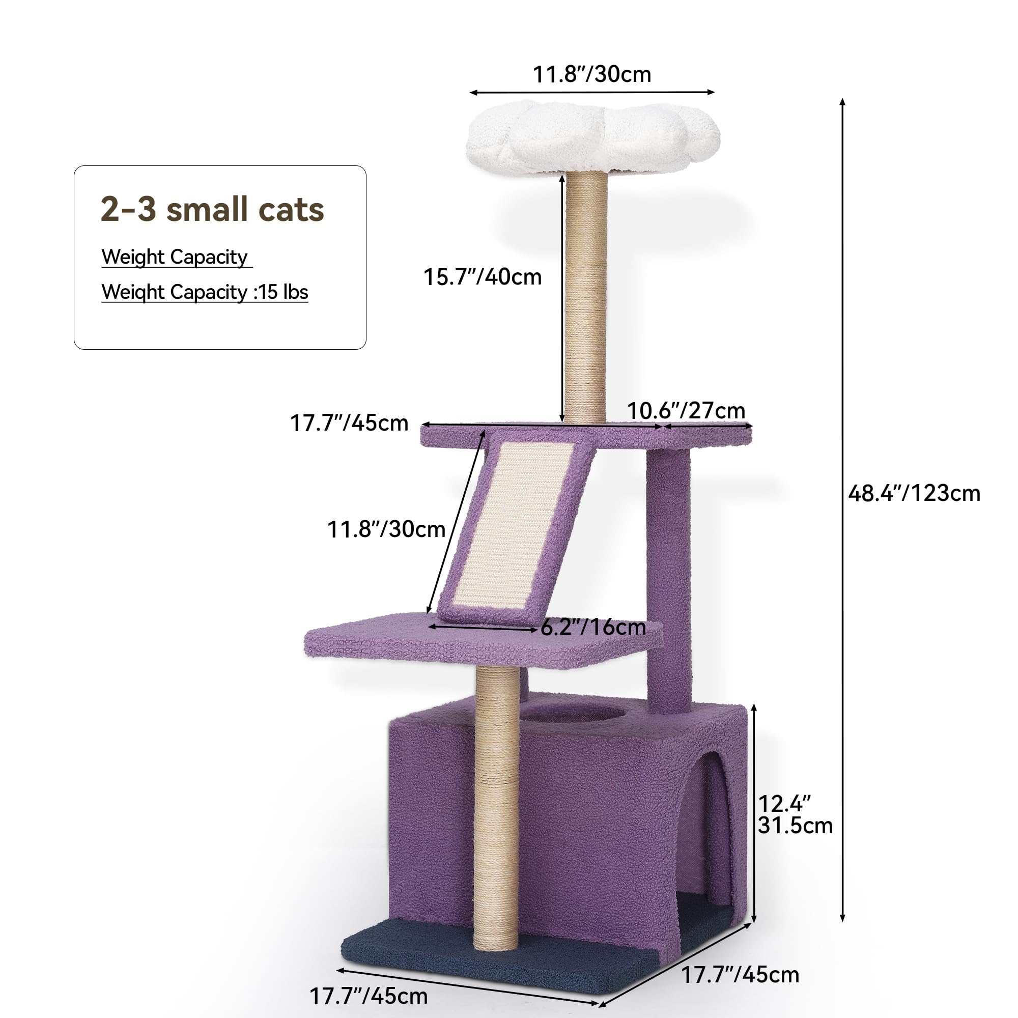 Yitahome Flower Cat Tree Tower With Detachable Perch, 47.2In Cute Cat Climbing Tower For Indoor Cats With Cat Condo, Sisal Scrat