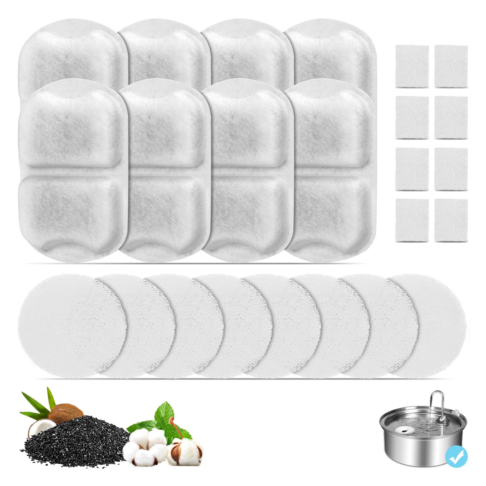 8 Set Dog Water Fountain Filters Replacement For 7L/230Oz/1.8G Stainless Steel Dog Fountain, Yoihabv Cat Water Fountain Filters,