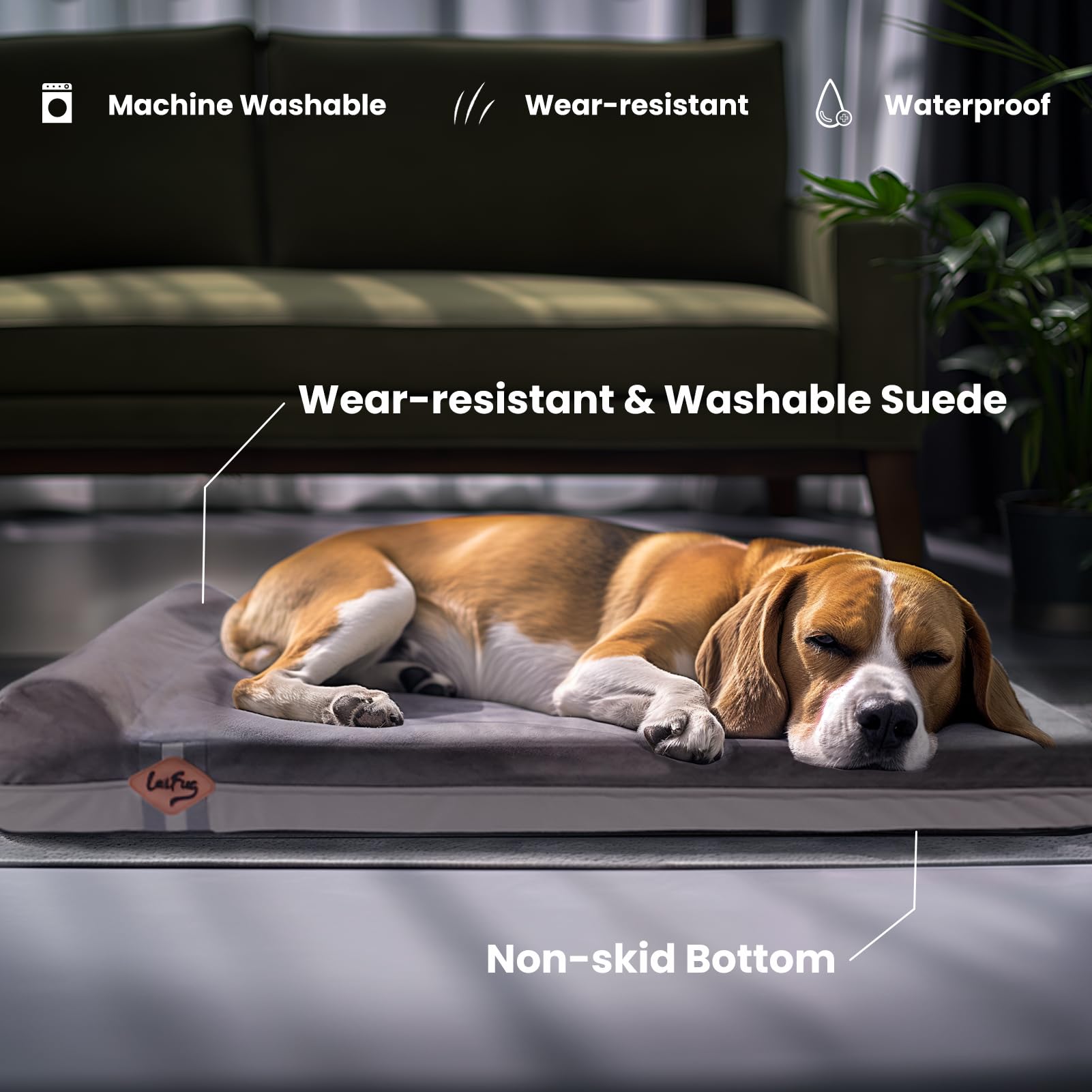 Laifug Orthopedic Memory Foam Dog Bed With Pillow And Durable Water Proof Liner & Removable Washable Cover & Smart Design Medium