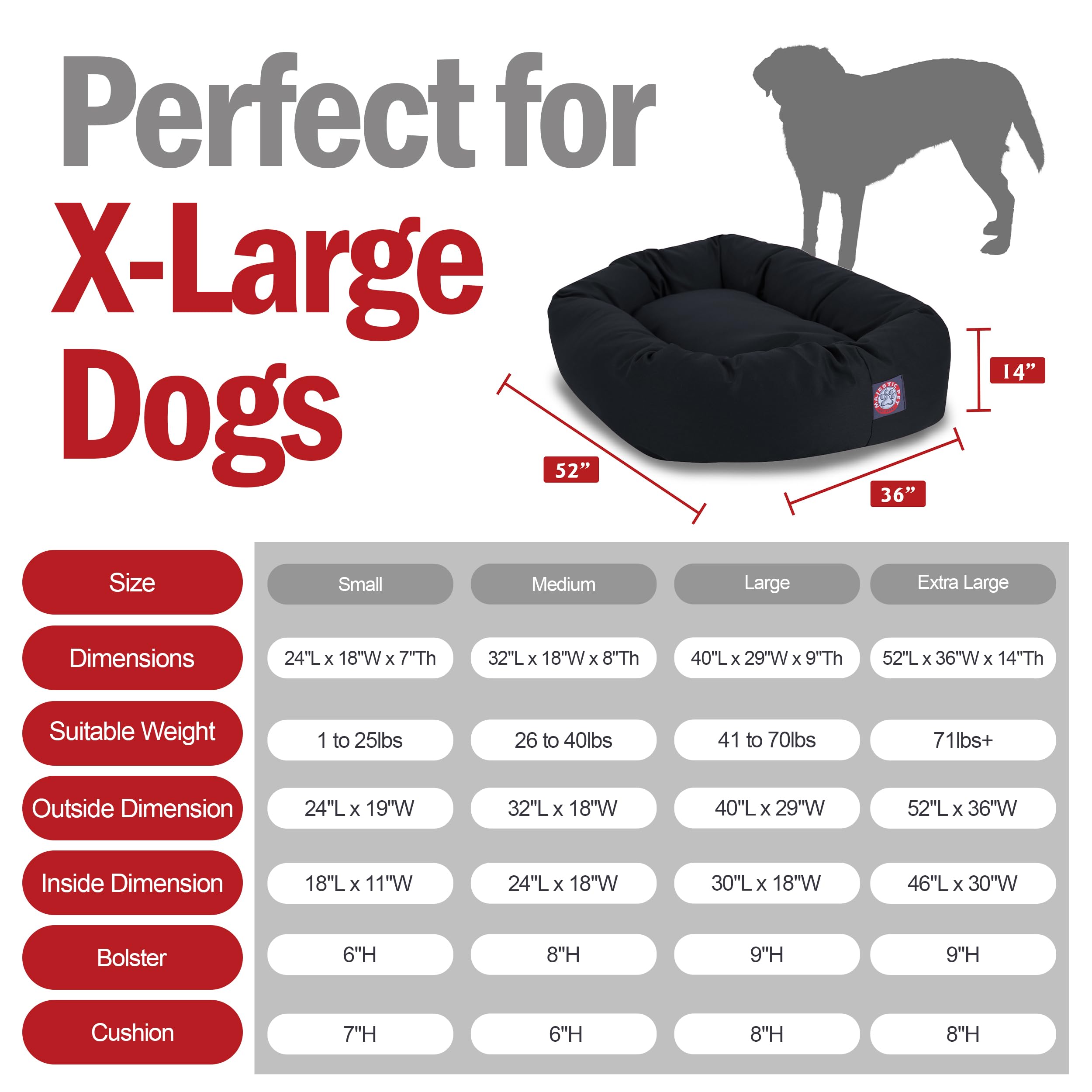 Majestic Pet 52 inch Black Bagel Dog Bed Products