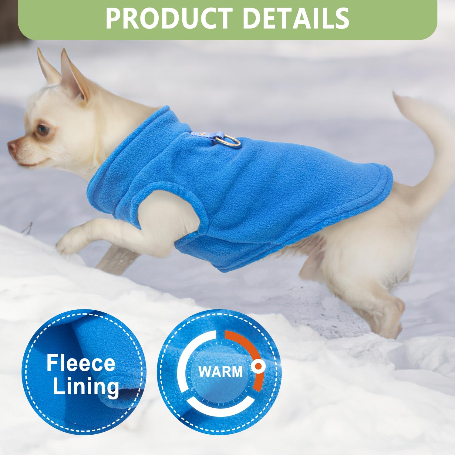 2 Pieces Fleece Dog Vest Winter Warm Sweater for Small Dogs Male Female Fall Pullover Clothes with D-Ring Soft Puppy Cold Weathe