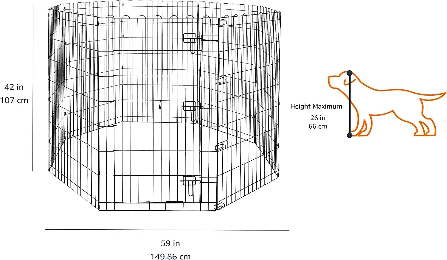 Amazon Basics Foldable Metal Dog Playpen, 42" Large, 8 Panels, Indoor/Outdoor, Black, Model 9004-42B