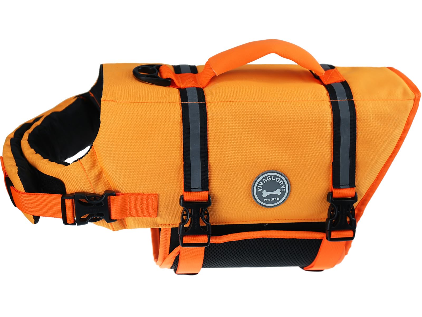 Vivaglory Ripstop Dog Life Jacket For Small Medium Large Dogs Boating, Dog Swimming Vest With Enhanced Buoyancy & Visibility, Dark Orange