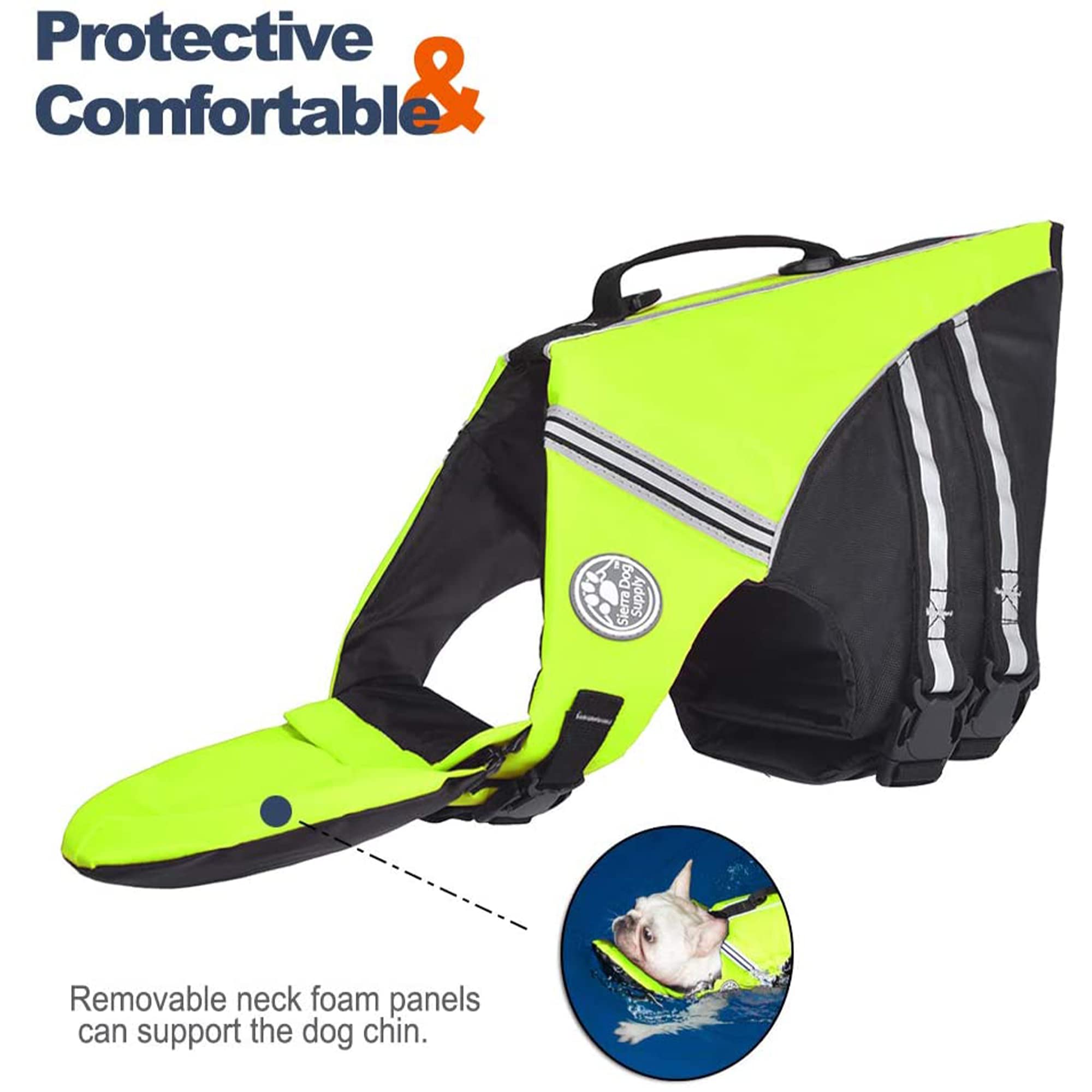 Petglad French Bulldog Life Jacket, Life Vest With Chin Float Rescue Handle For Corgi Pug, Adjustable High Visibility Flotation Swim Vest For Swimming Boating (Green)