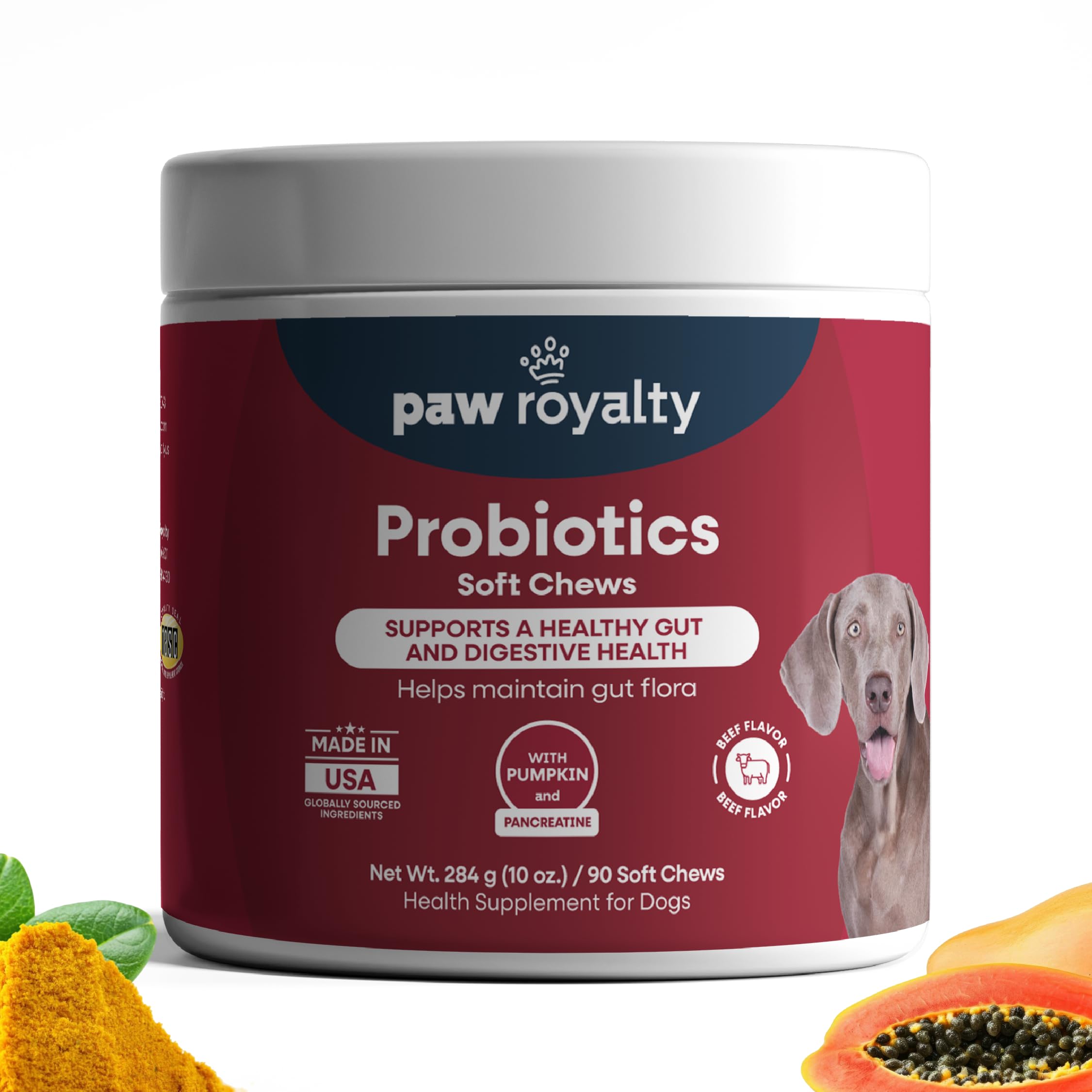 Probiotic Support for Dogs | Probiotics, Pumpkin, Papaya Enzyme, Marshmallow Root & Pancreatin for Digestive Health, Gut Balance